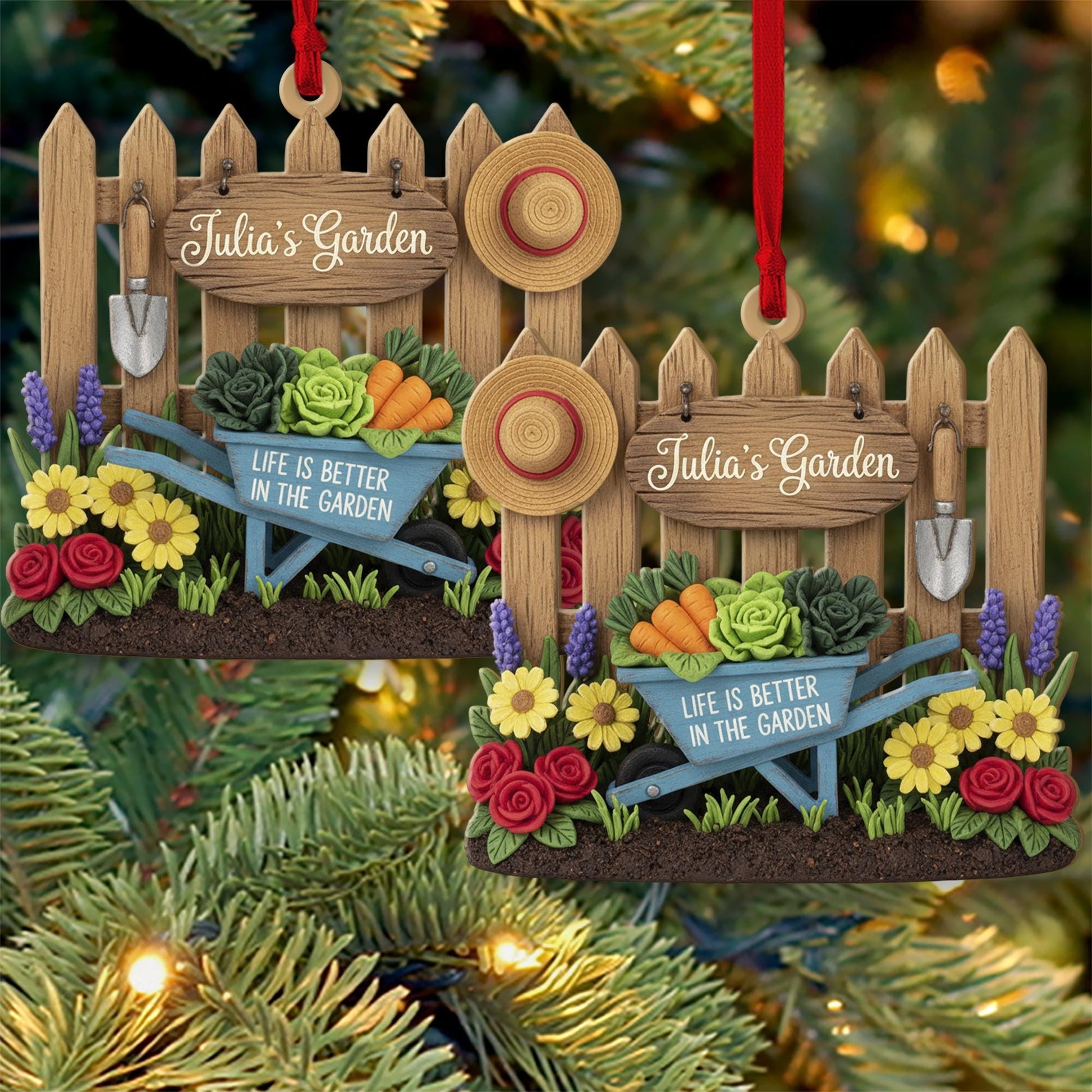 Custom Garden Ornament – Personalized Wheelbarrow Holiday Decor for Nature Lovers