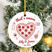 Personalized Ceramic Ornament “That’s Amore” with Pizza Heart & Wine Line Art