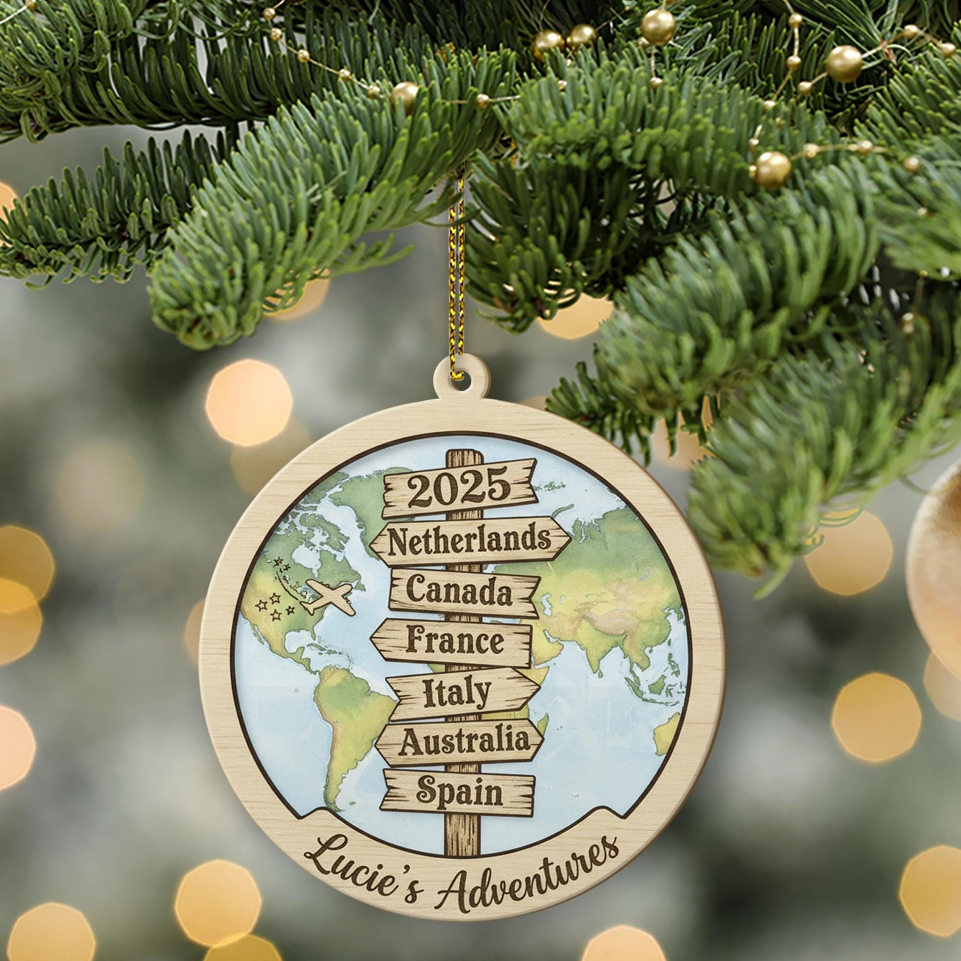 Custom Wood Travel Signpost Ornament | Personalized Map Christmas Decoration 2025