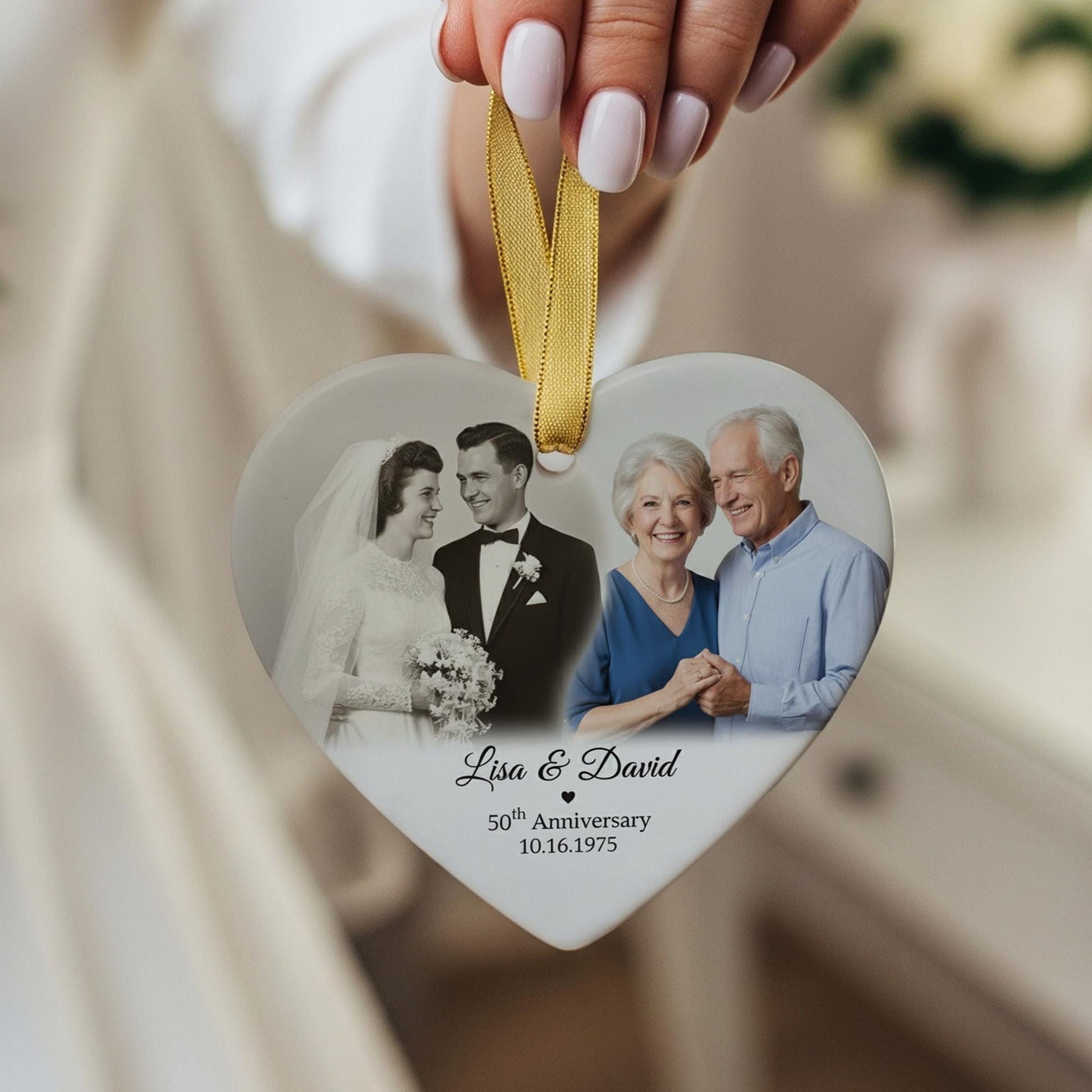 Personalized Photo Heart Ornament | Ceramic Anniversary Keepsake Decoration