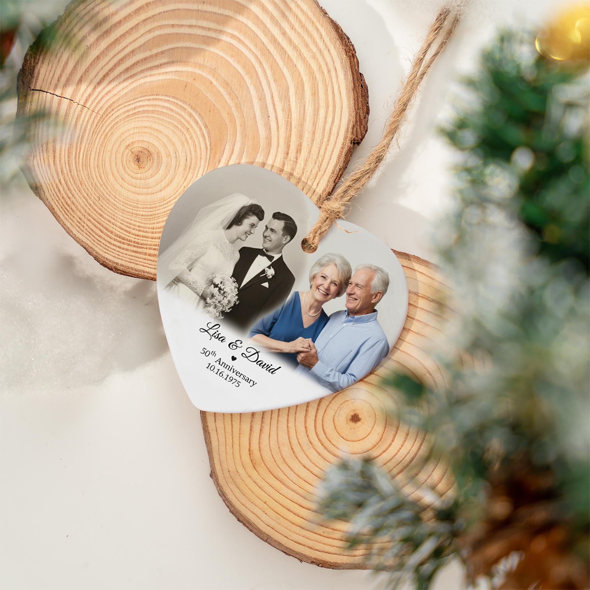 Personalized Photo Heart Ornament | Ceramic Anniversary Keepsake Decoration