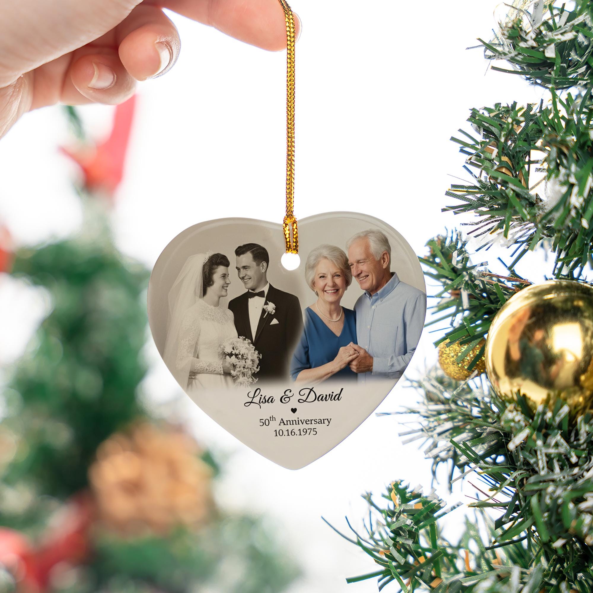 Personalized Photo Heart Ornament | Ceramic Anniversary Keepsake Decoration
