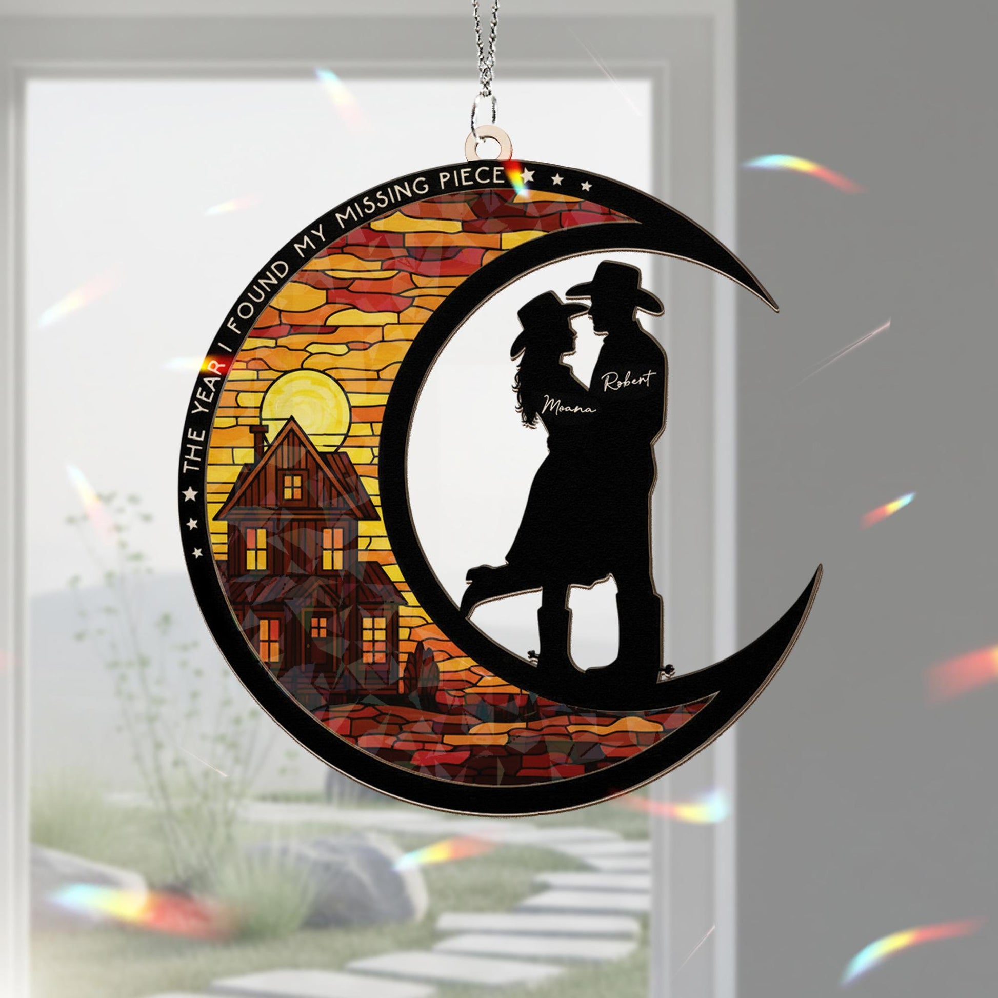 Custom Moon Silhouette Ornament — Personalized Couple Keepsake