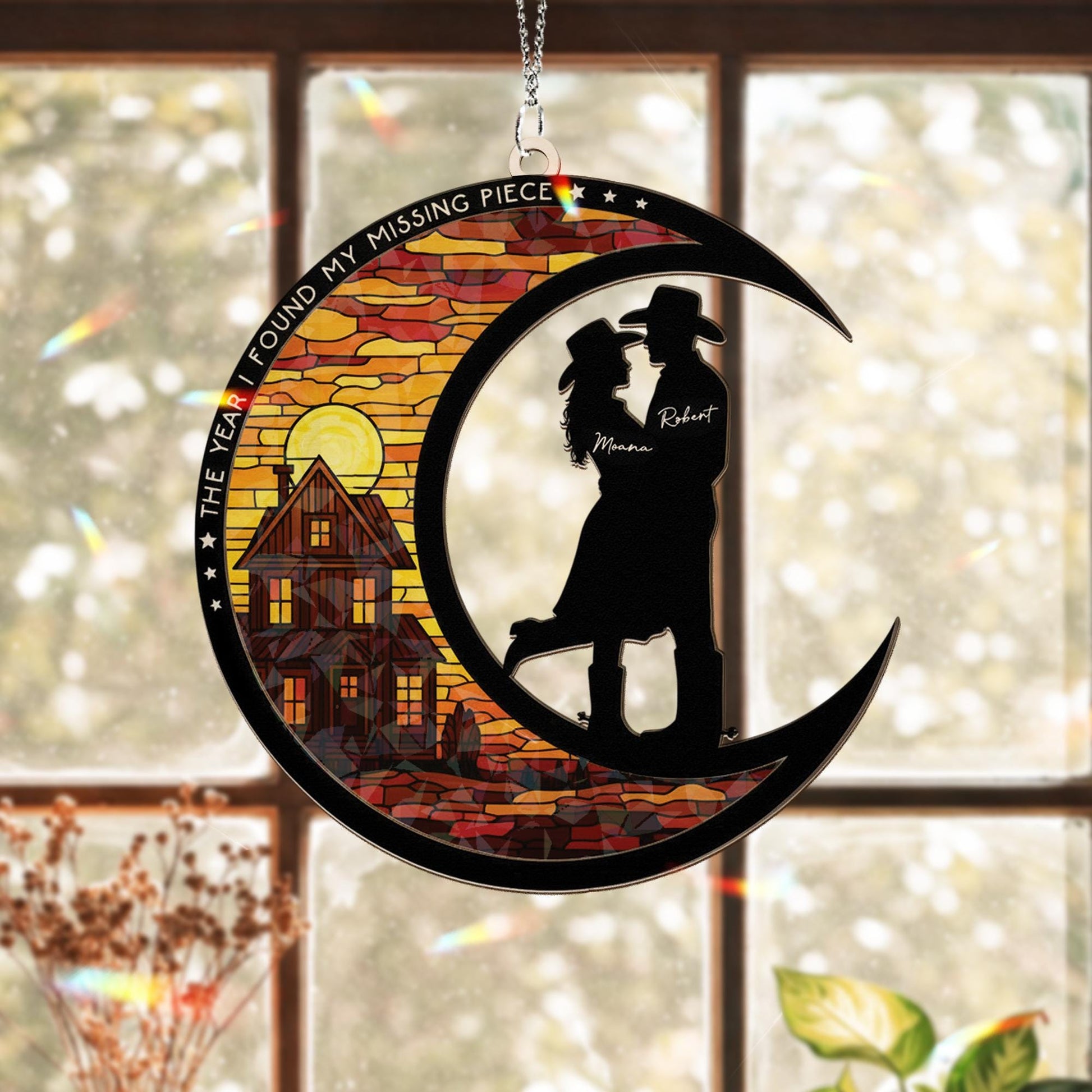 Custom Moon Silhouette Ornament — Personalized Couple Keepsake
