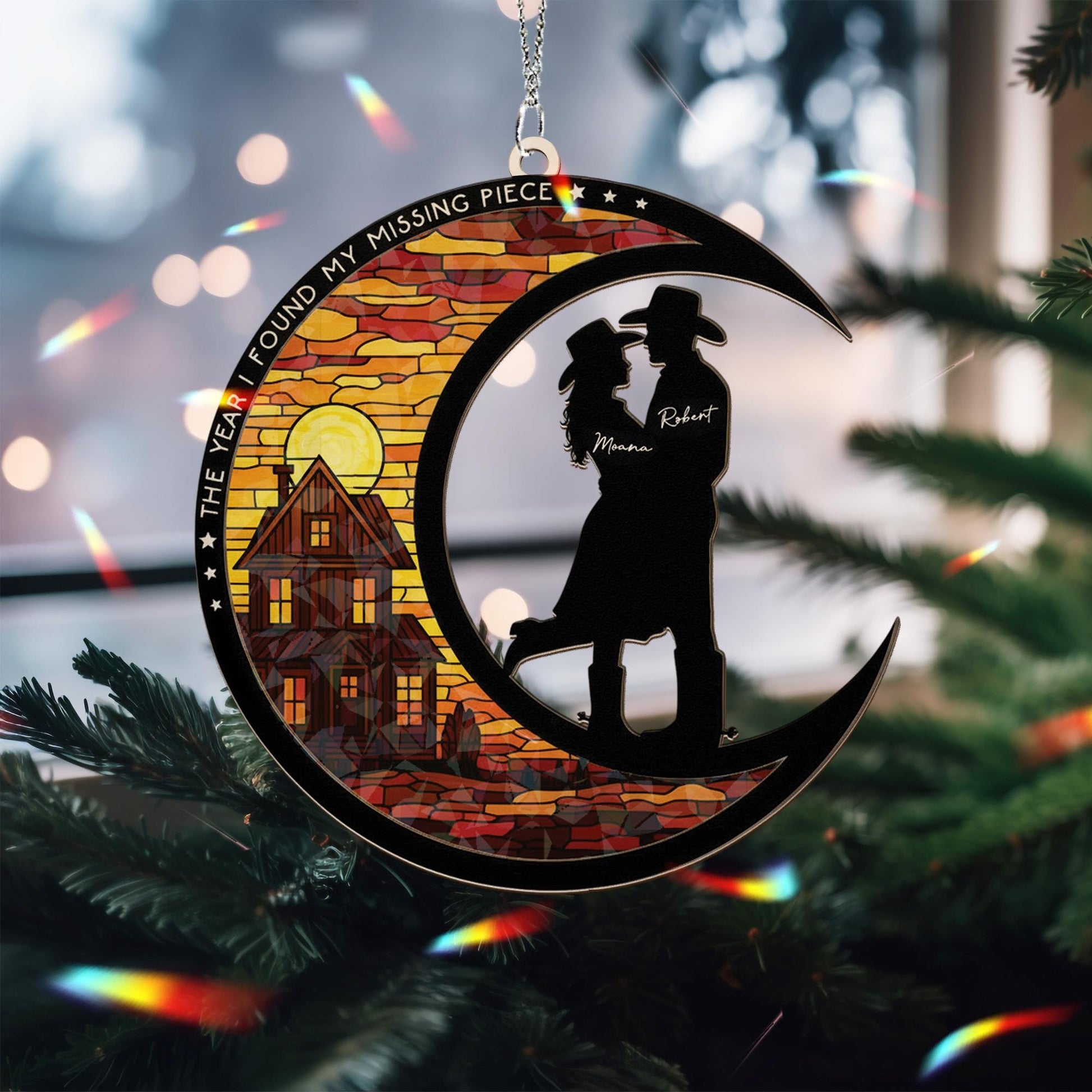 Custom Moon Silhouette Ornament — Personalized Couple Keepsake