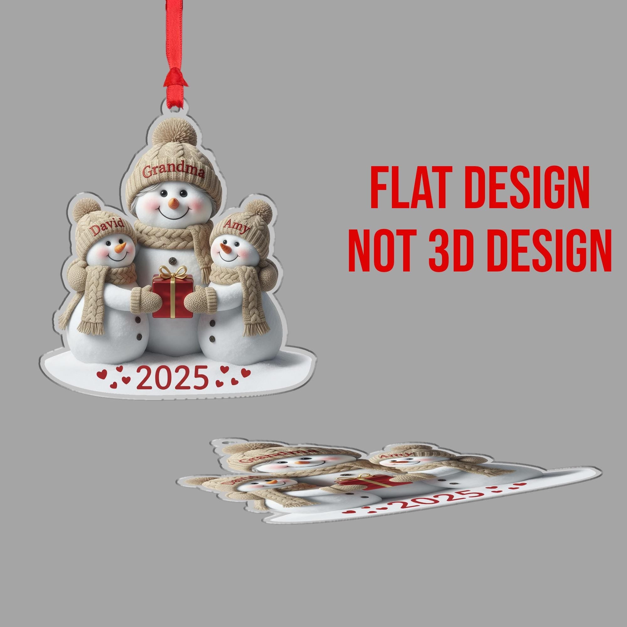 Personalized Acrylic Snowman Ornament “Grandma & Kids” – Custom Names, 2025 Edition