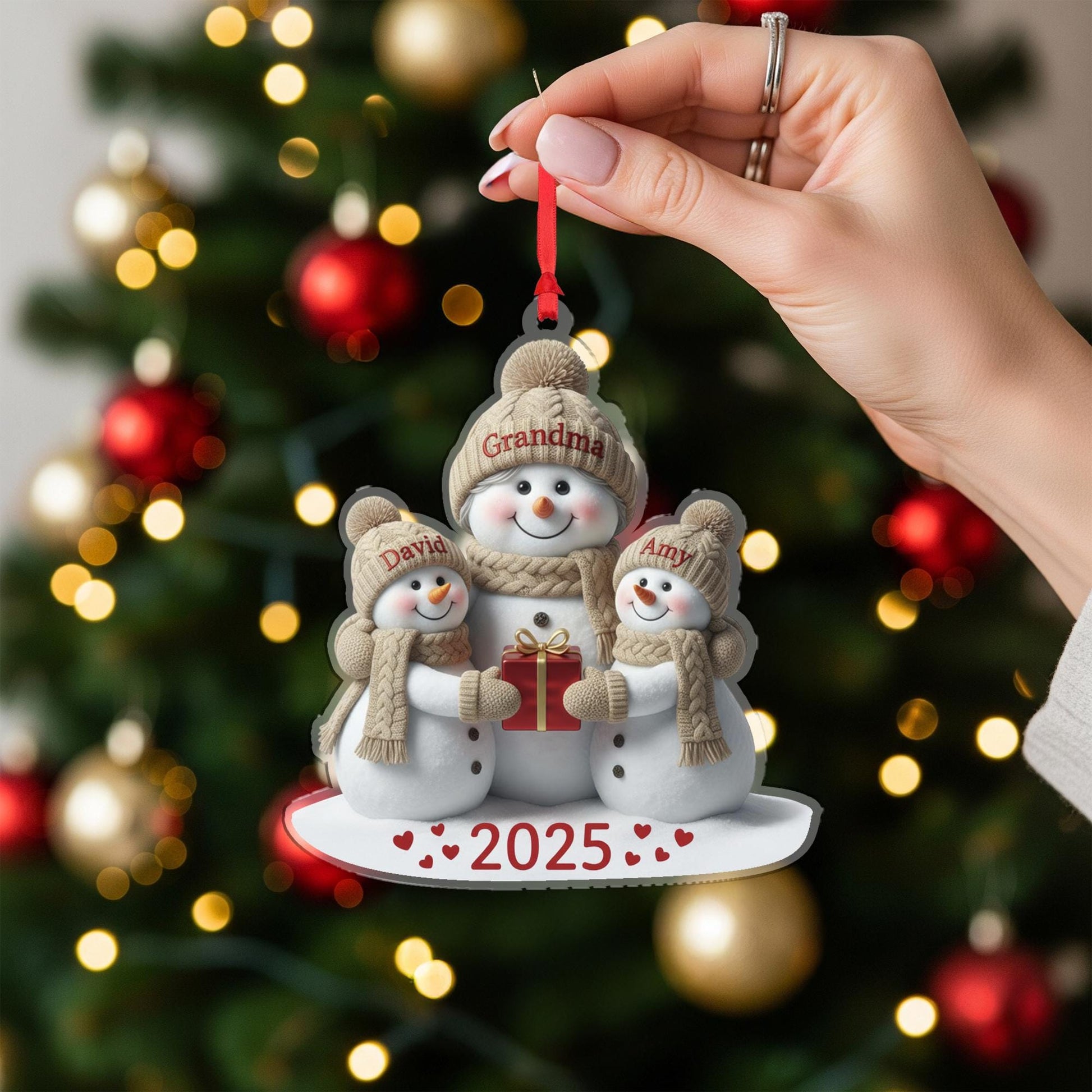 Personalized Acrylic Snowman Ornament “Grandma & Kids” – Custom Names, 2025 Edition