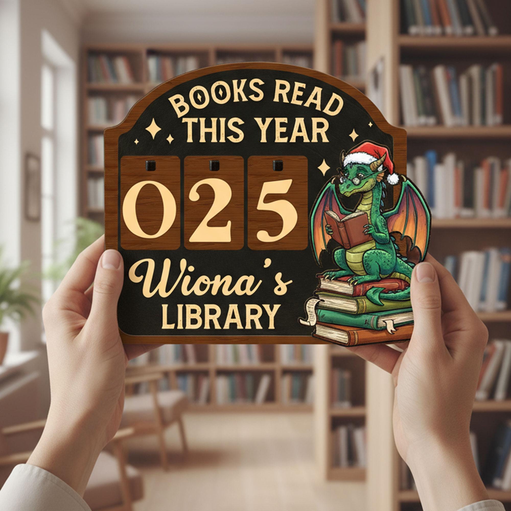 Dragon Library Sign: Books Read This Year Tracker, Fantasy Decor
