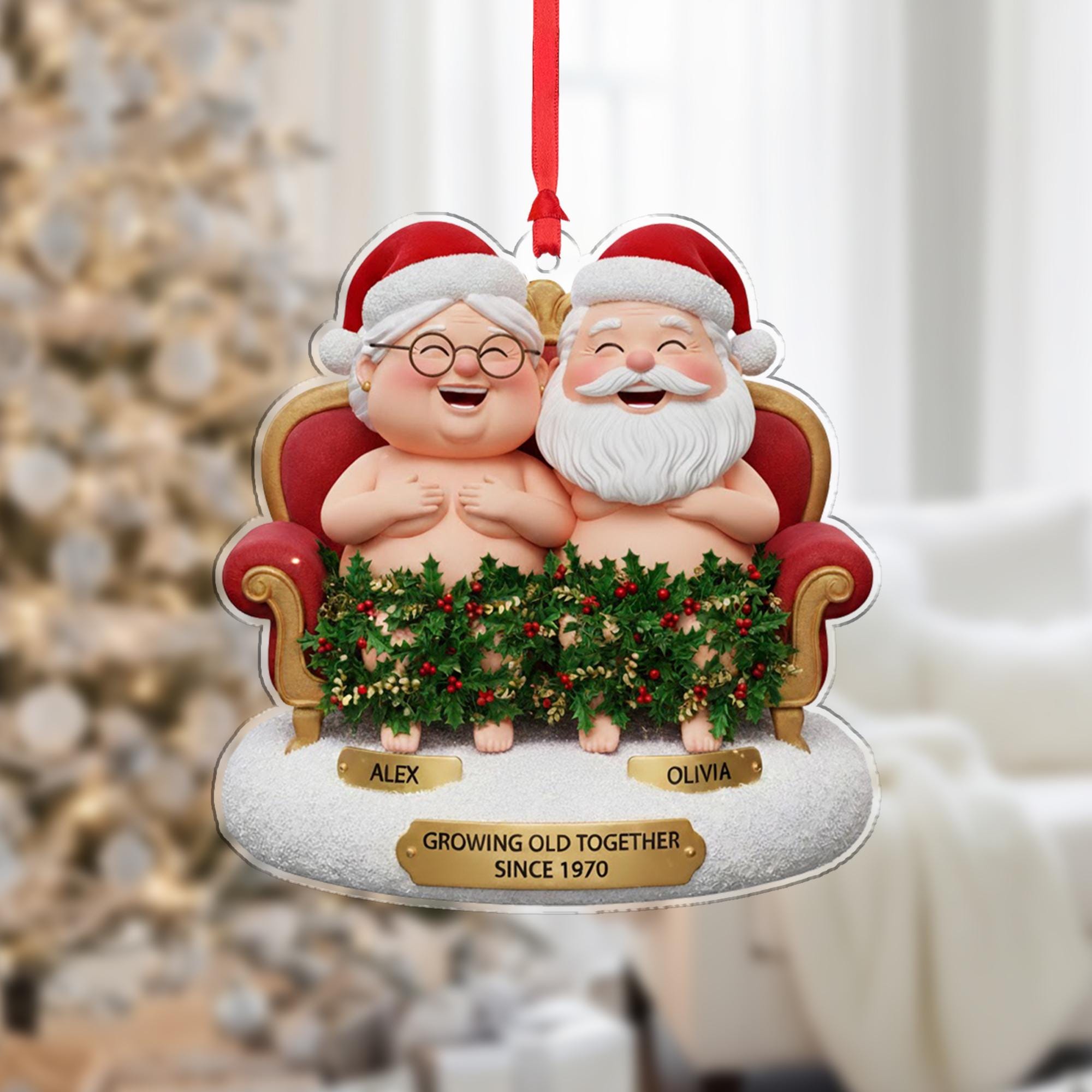 Personalized Acrylic Couple Ornament – Growing Old Together Since 2025
