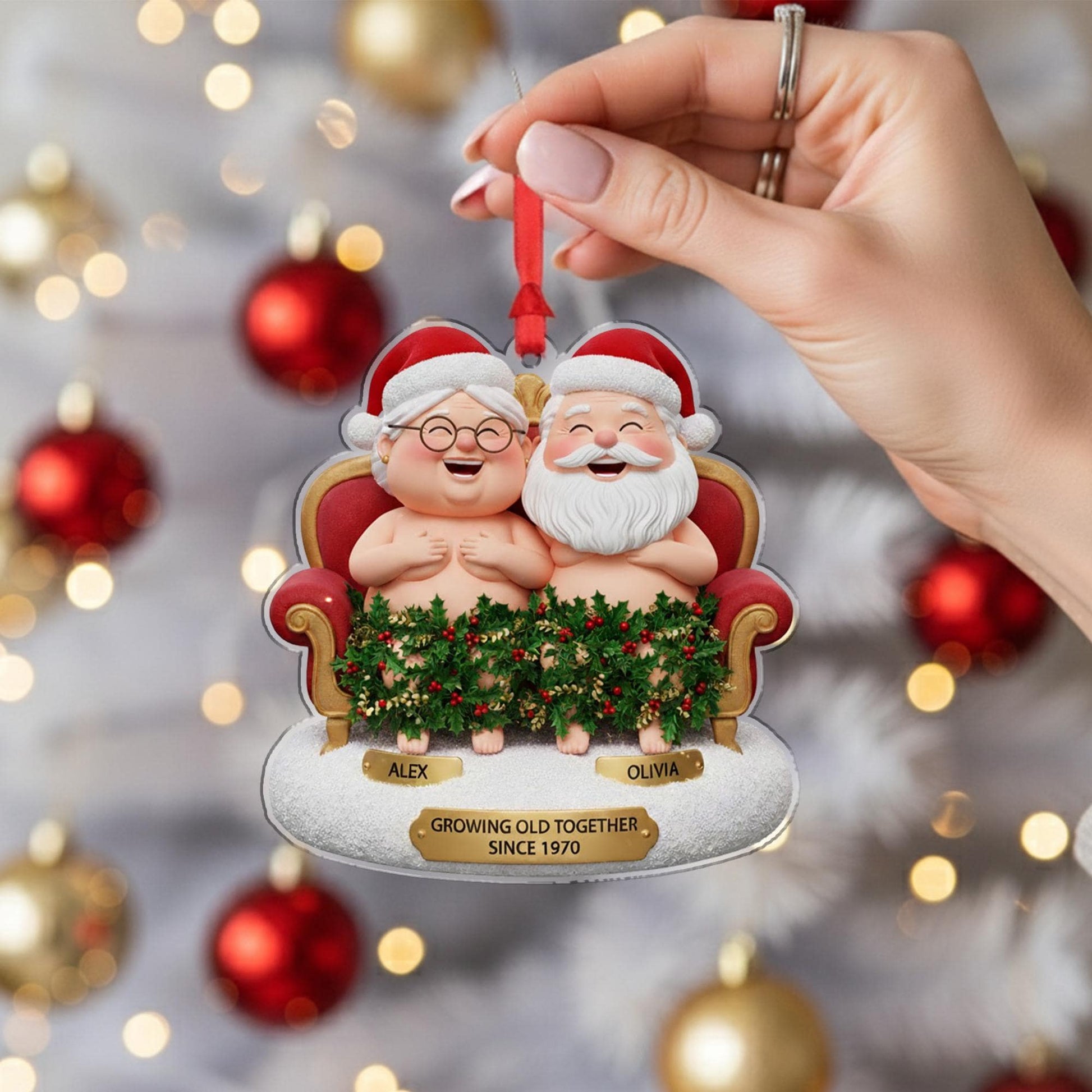 Personalized Acrylic Couple Ornament – Growing Old Together Since 2025