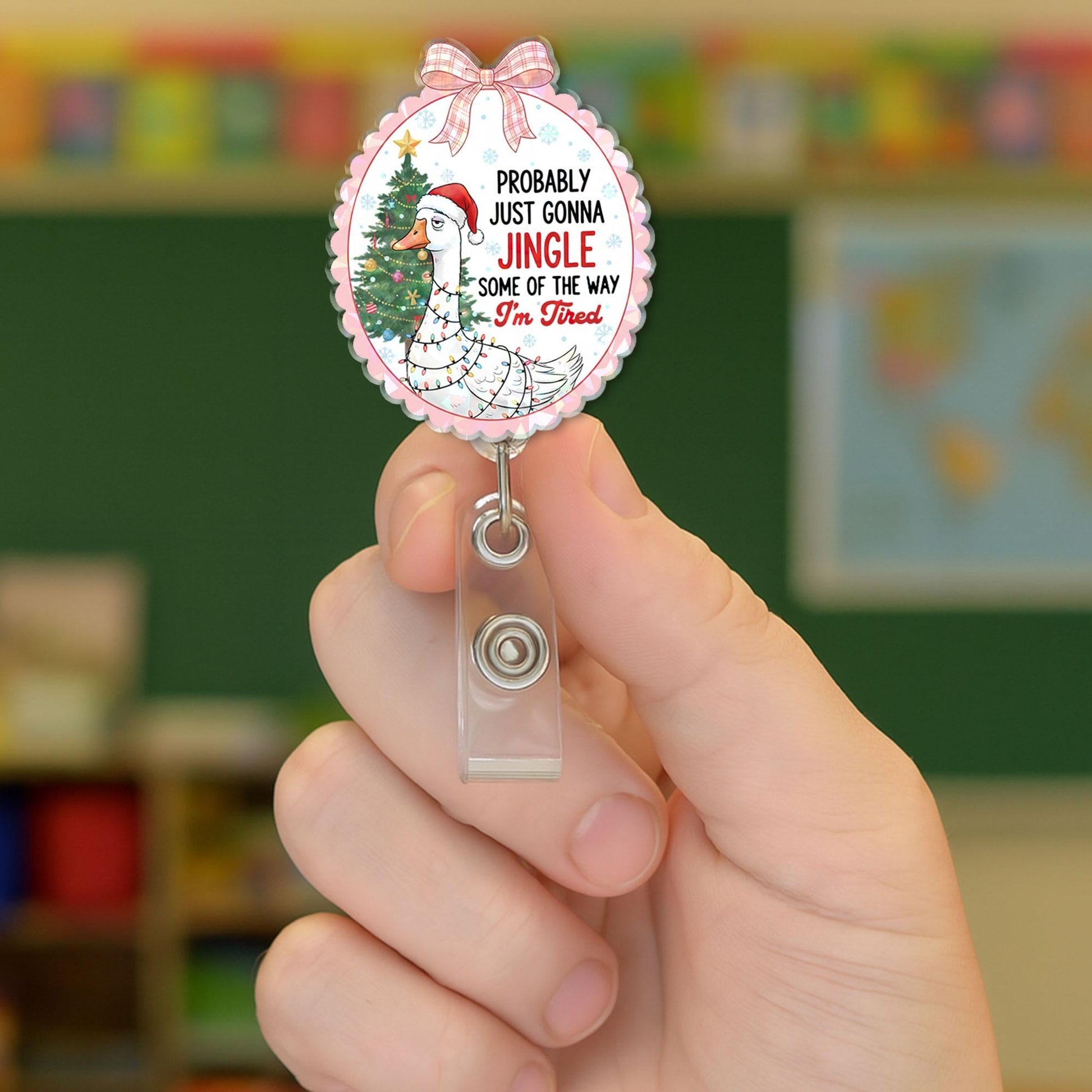 Funny Goose Christmas Badge Reel: Holiday ID Holder