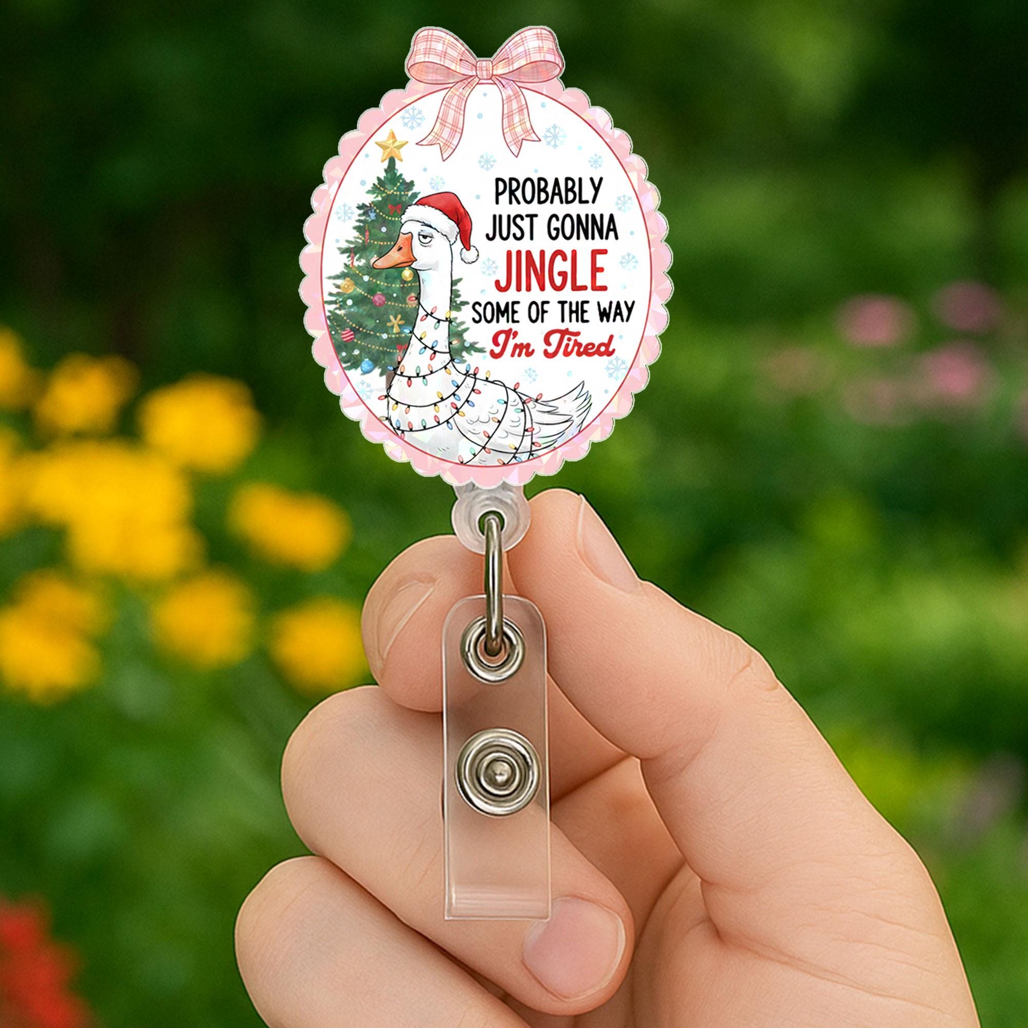 Funny Goose Christmas Badge Reel: Holiday ID Holder