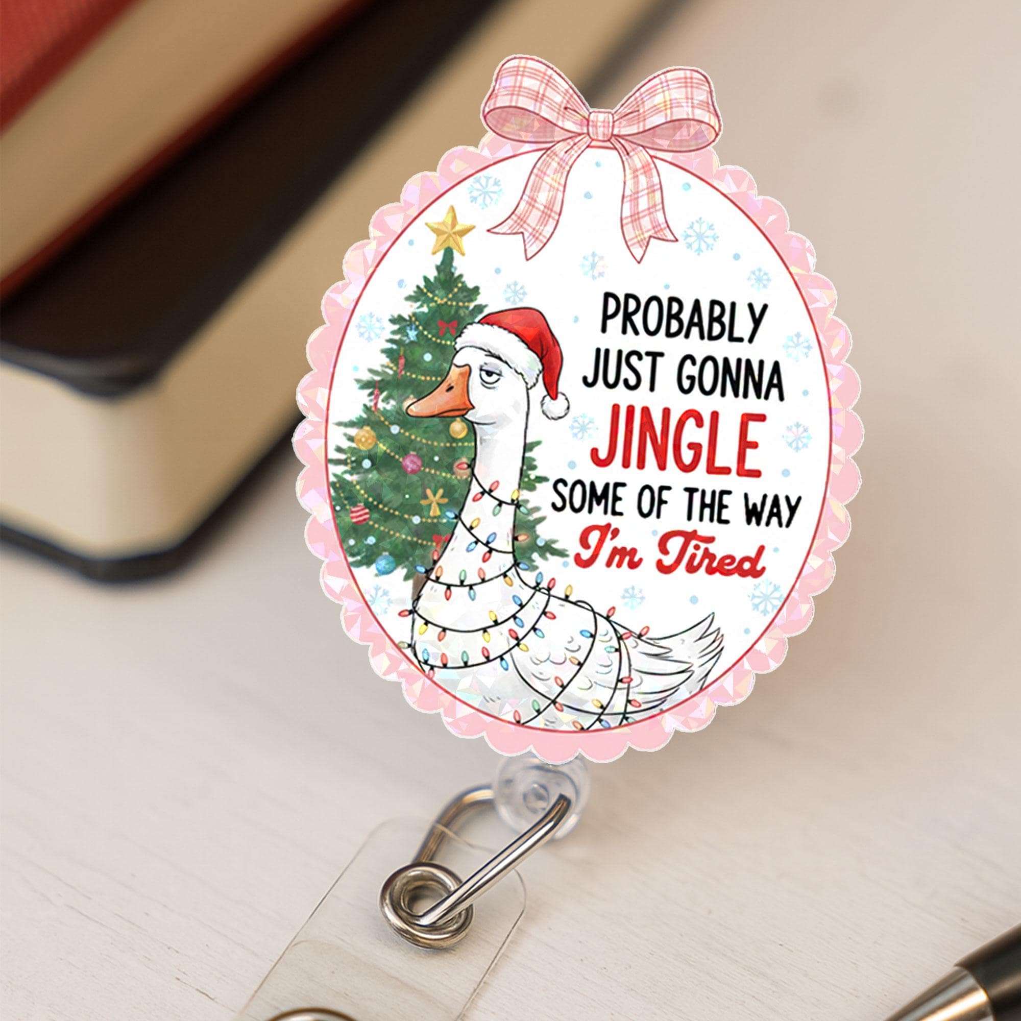 Funny Goose Christmas Badge Reel: Holiday ID Holder