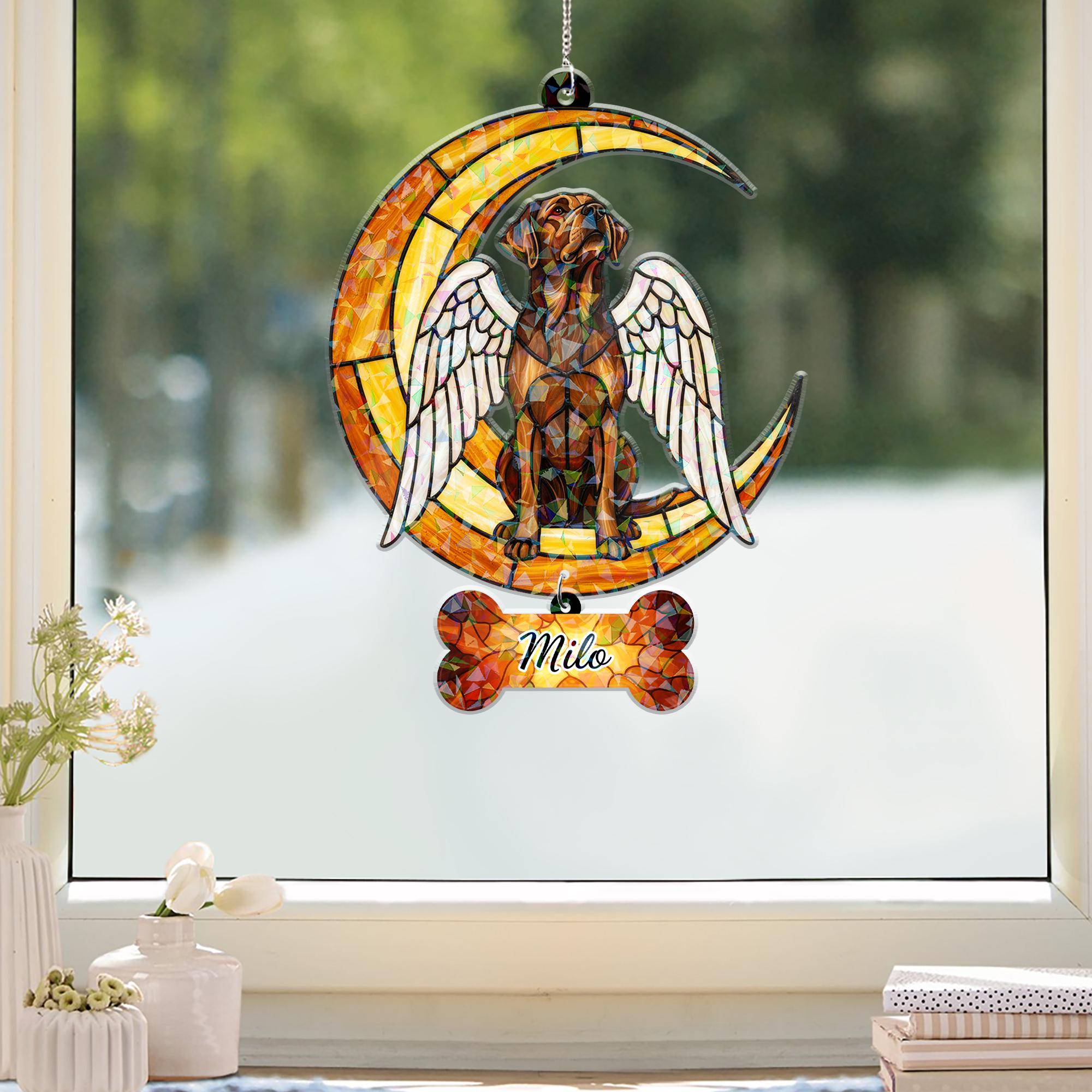 Custom Dog Memorial Hologram Decor | Angel Pet Suncatcher with Name Tag Hanging Piece