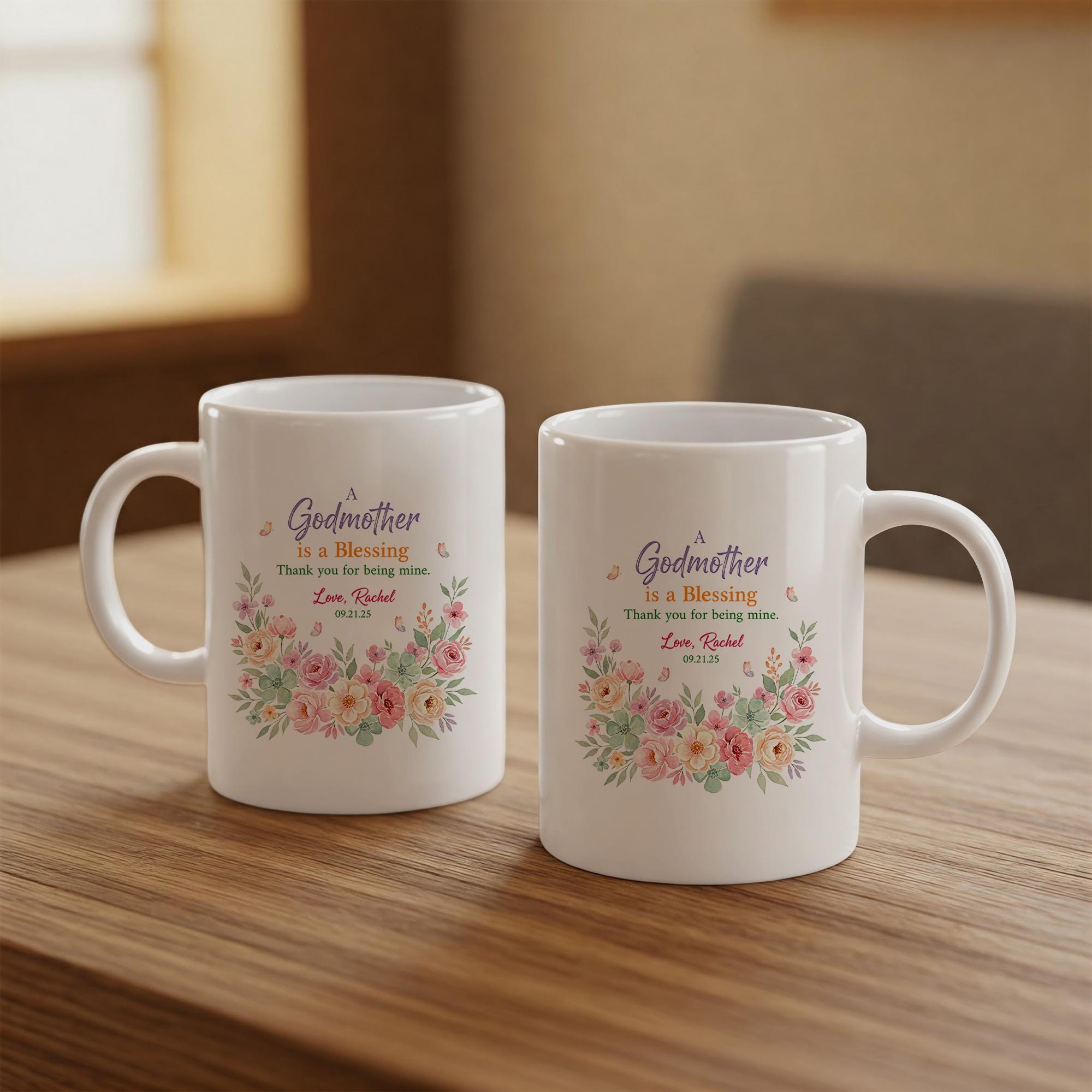 Custom Godmother Mug | Floral Coffee Cup | Personalized Name Ceramic Drinkware