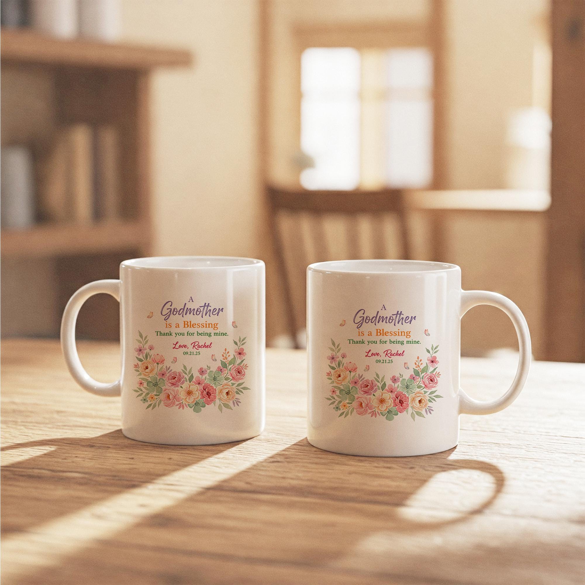 Custom Godmother Mug | Floral Coffee Cup | Personalized Name Ceramic Drinkware