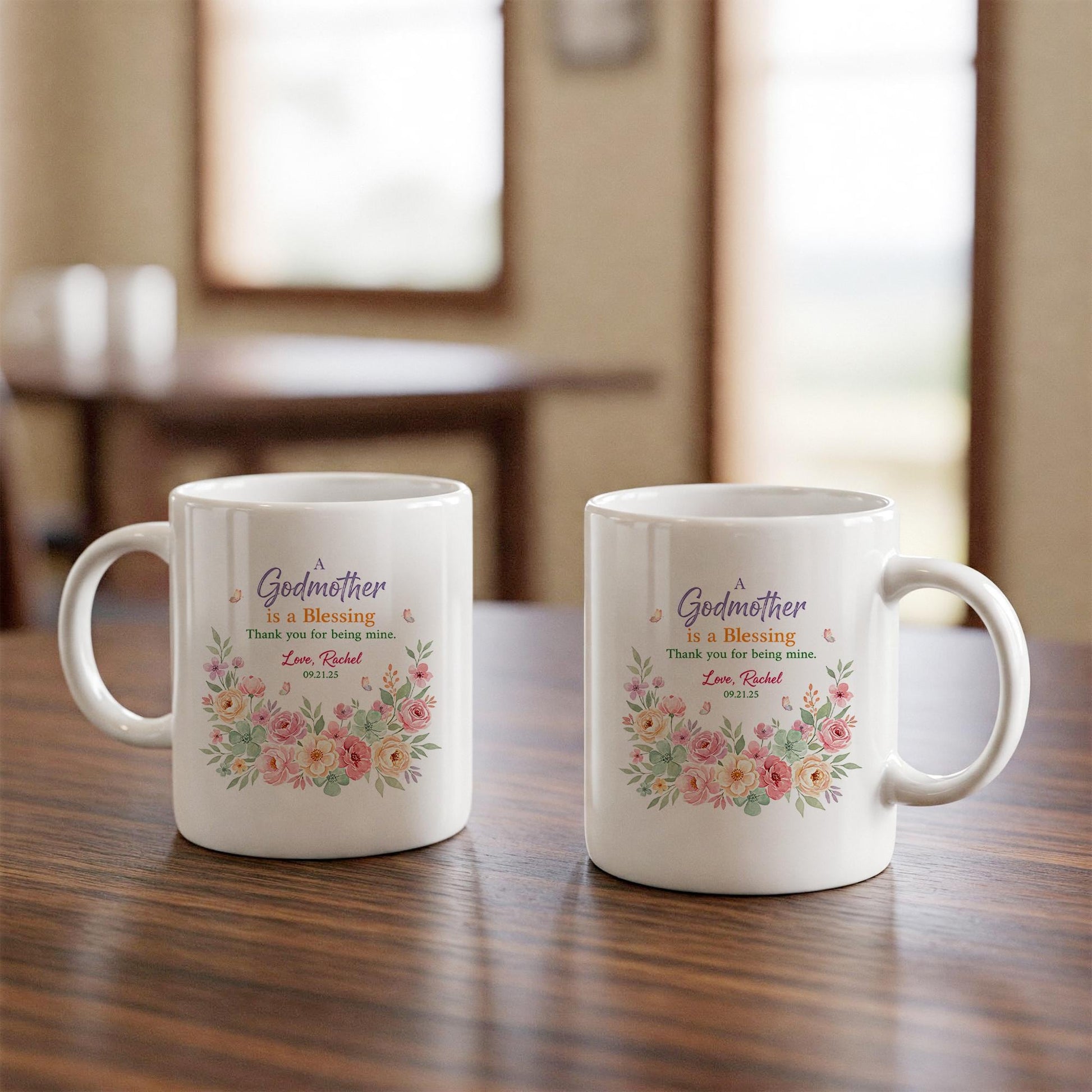 Custom Godmother Mug | Floral Coffee Cup | Personalized Name Ceramic Drinkware