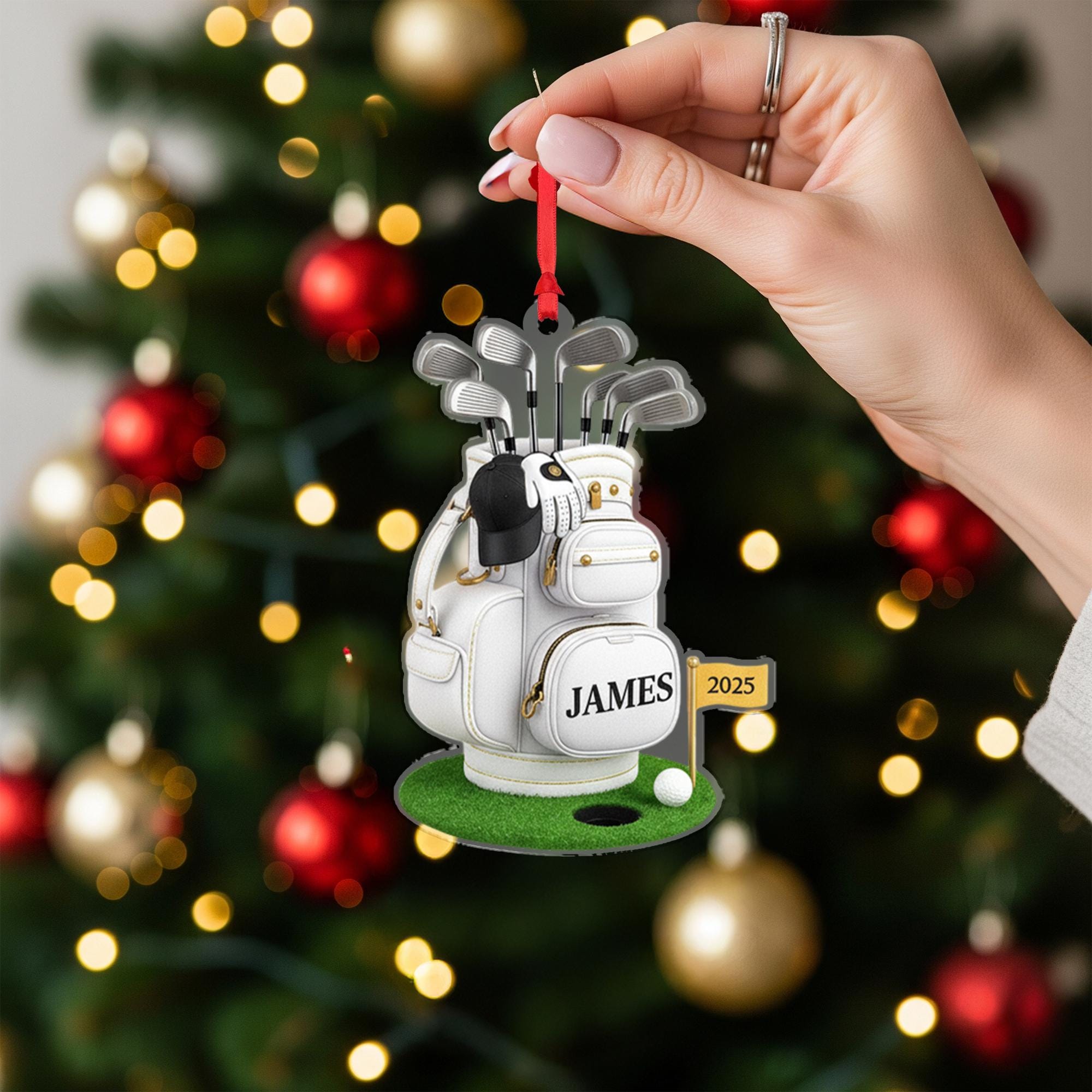 Personalized Golf Ornament: Custom Acrylic Golf Bag & Clubs