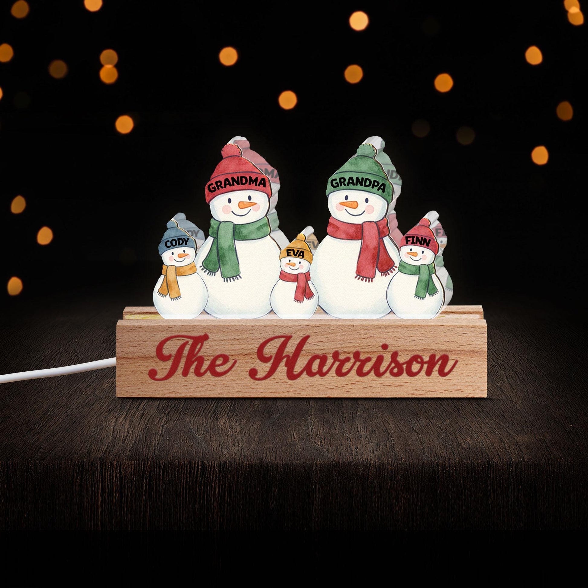 Custom Family Snowman LED Light Personalized Name Display Winter Decoration