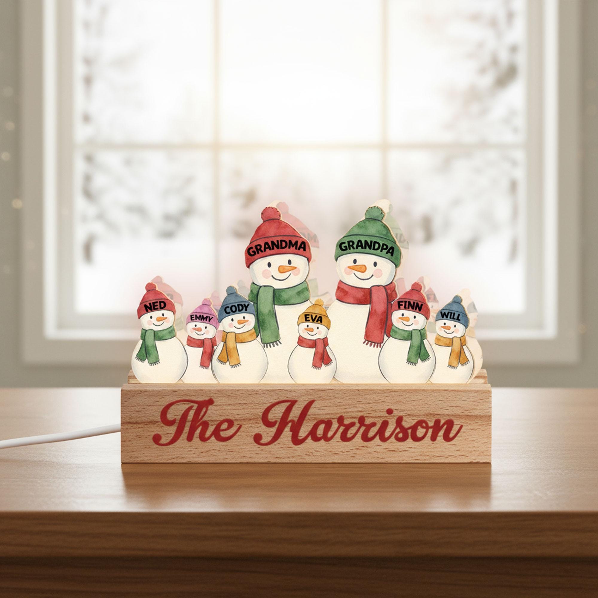 Custom Family Snowman LED Light Personalized Name Display Winter Decoration