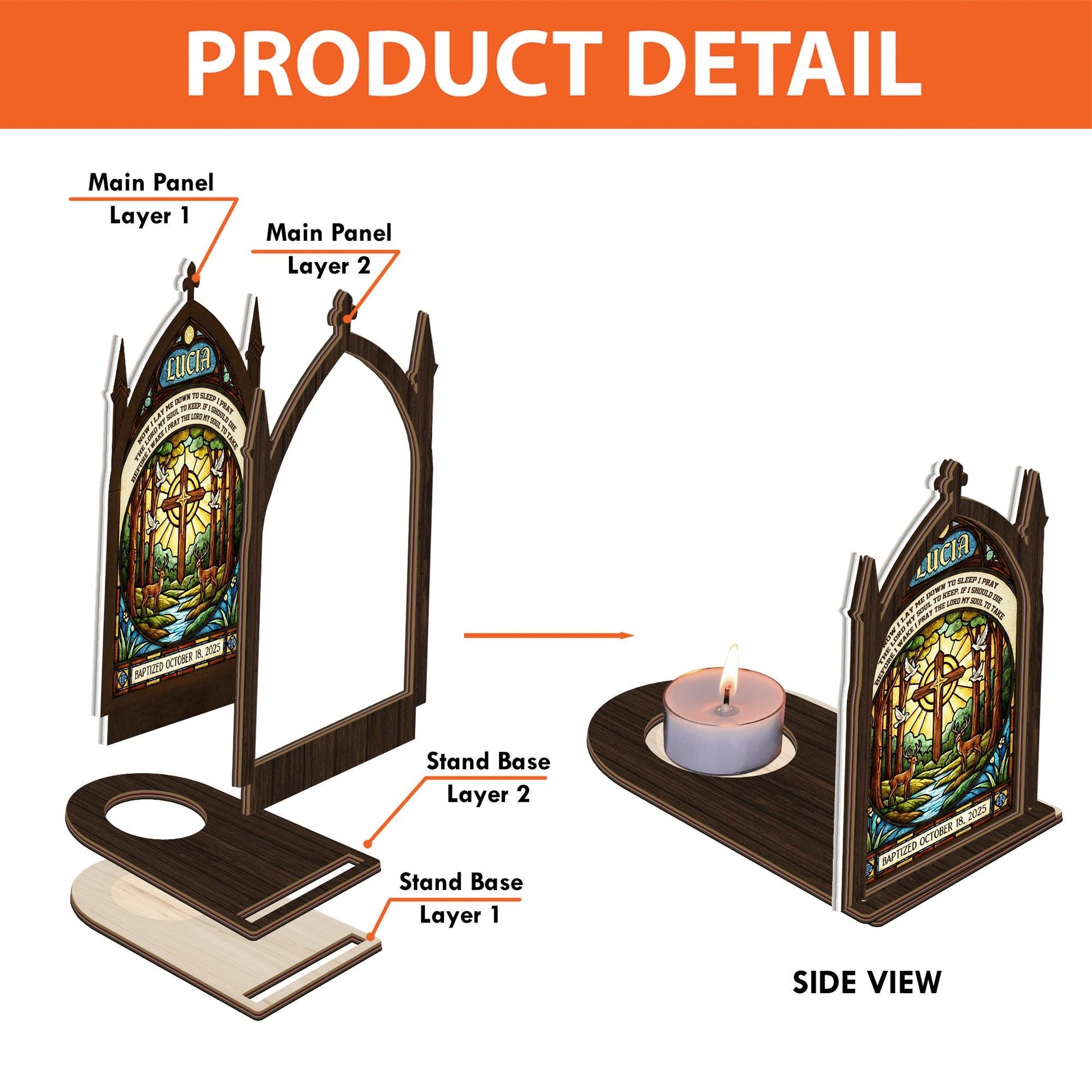 Personalized Baptism Candle Holder: Stained Glass Suncatcher Decor