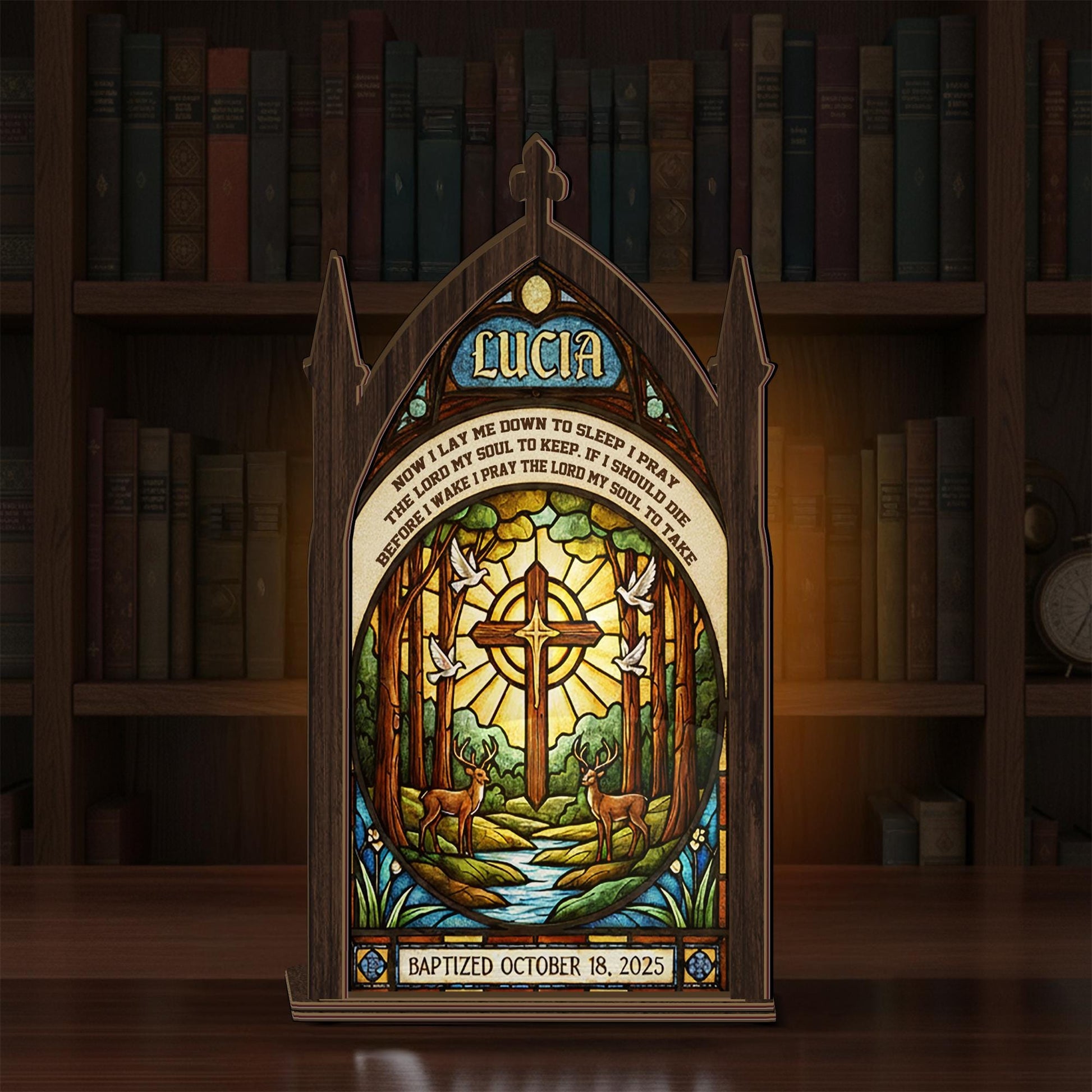 Personalized Baptism Candle Holder: Stained Glass Suncatcher Decor