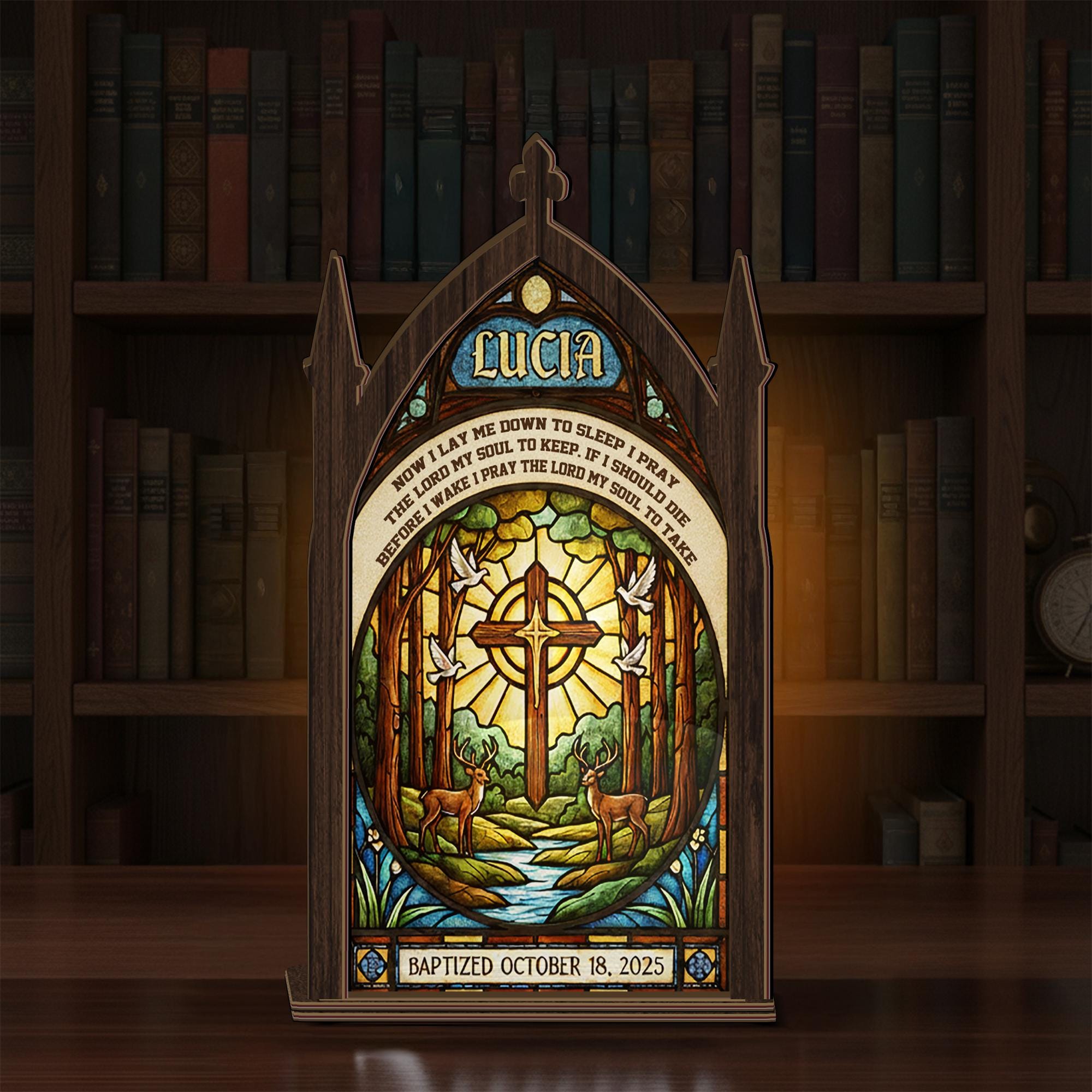 Personalized Baptism Candle Holder: Stained Glass Suncatcher Decor