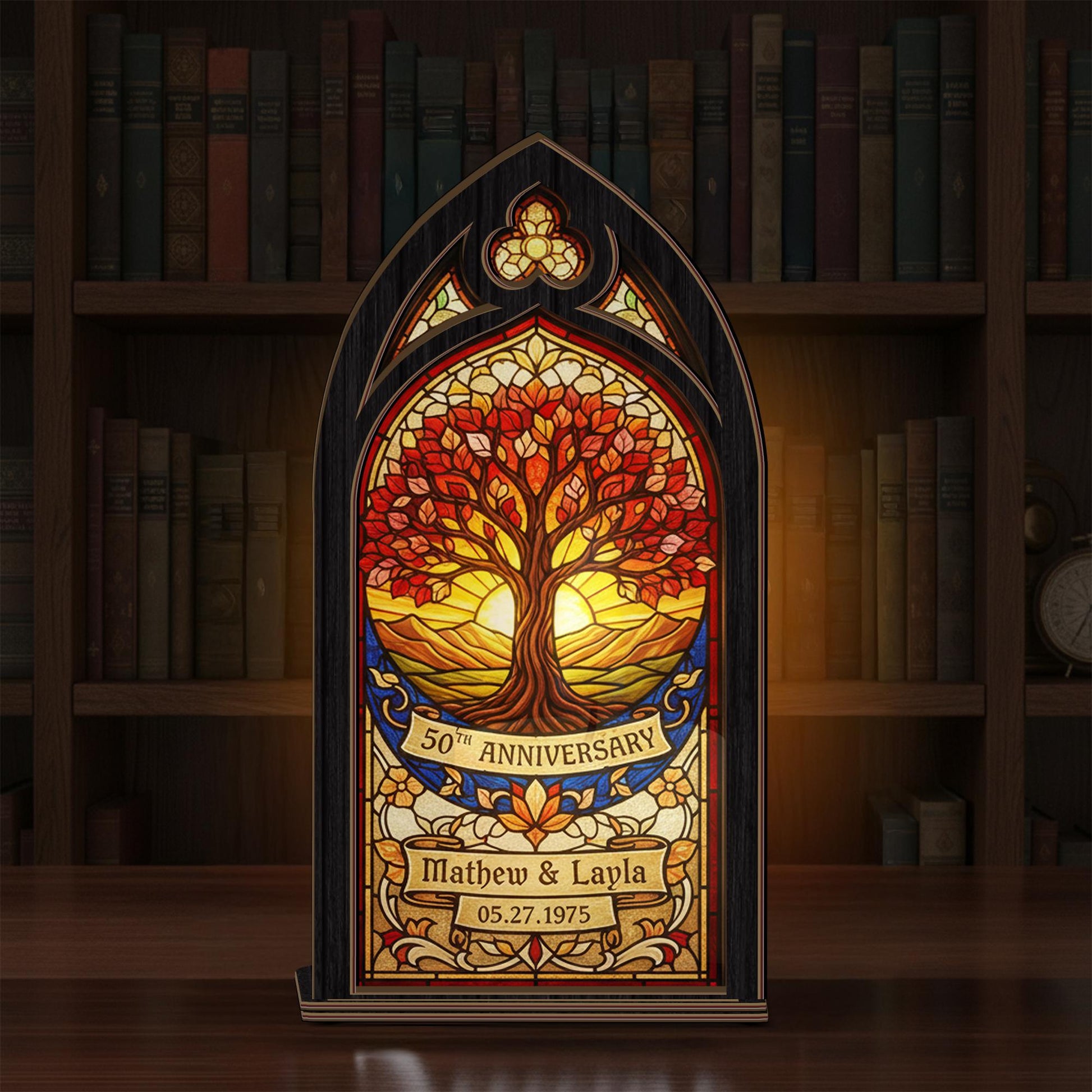 Personalized Anniversary Candle Holder: Stained Glass Tree Design