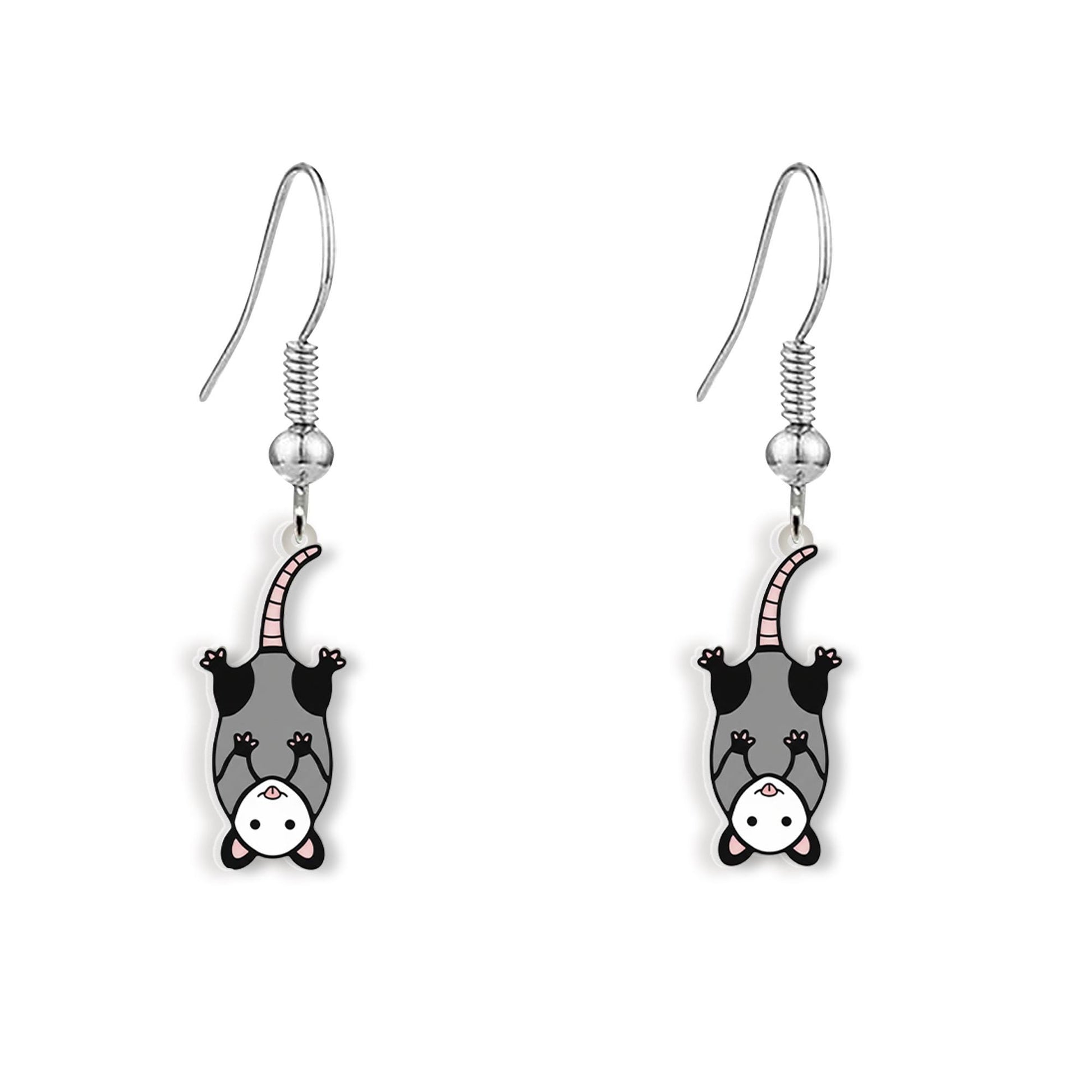 Holographic Opossum Dangle Earrings: Animal Jewelry