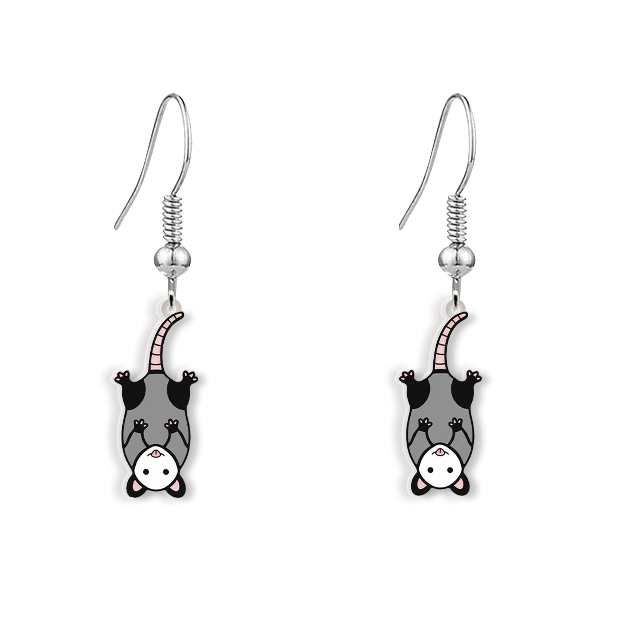 Holographic Opossum Dangle Earrings: Animal Jewelry