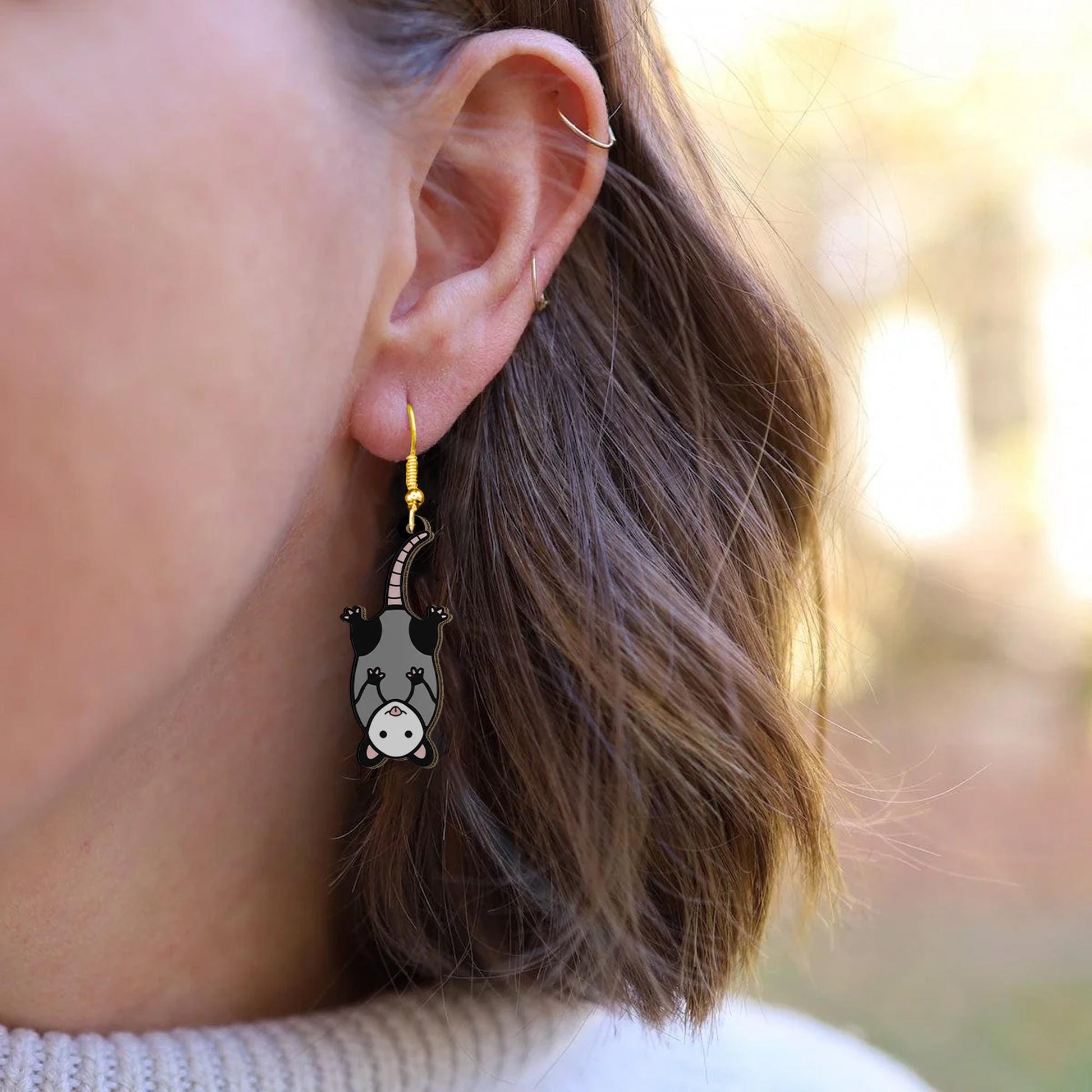 Holographic Opossum Dangle Earrings: Animal Jewelry