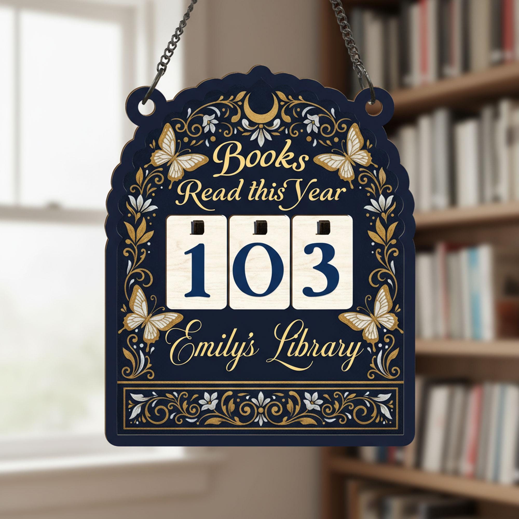 Personalized Books Read Tracker Sign: Floral Chinoiserie Reader Counter