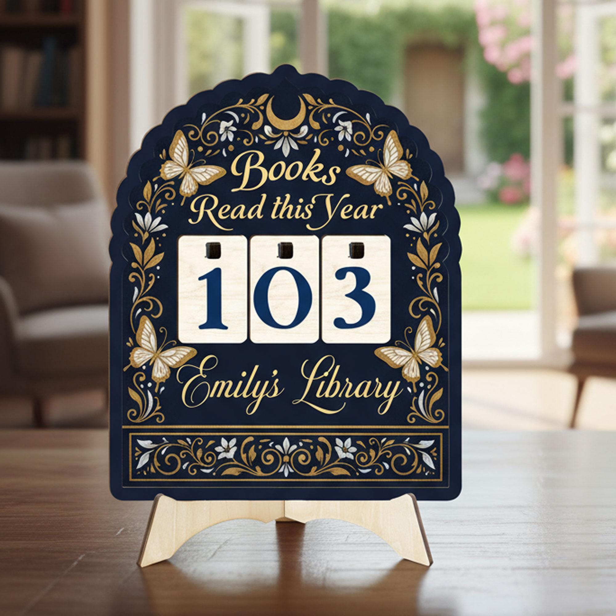 Personalized Books Read Tracker Sign: Floral Chinoiserie Reader Counter