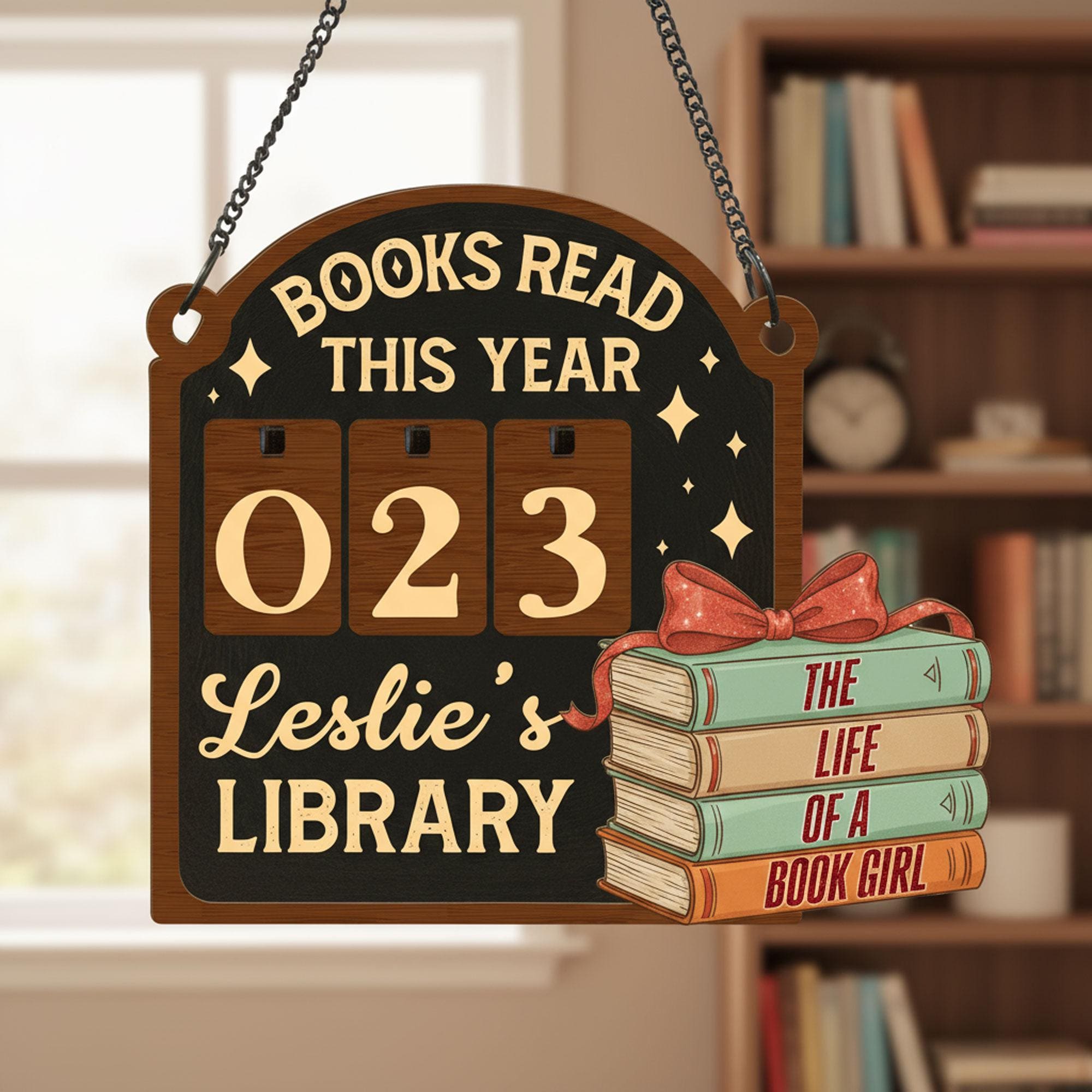 Personalized Books Read Tracker: Engraved Reader Counter, Cozy Bookshelf Decor