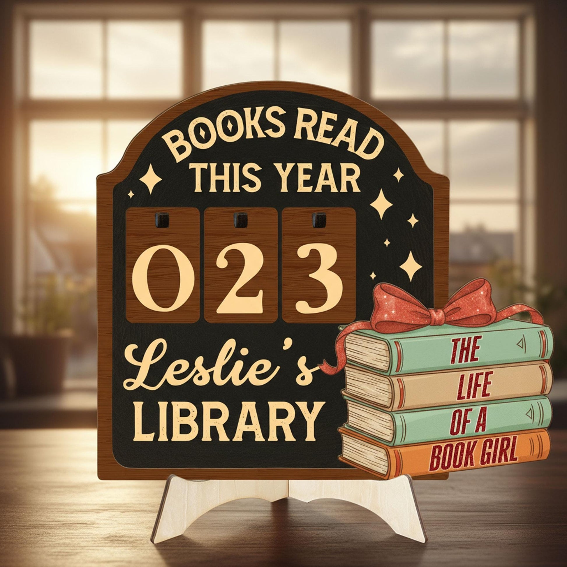 Personalized Books Read Tracker: Engraved Reader Counter, Cozy Bookshelf Decor