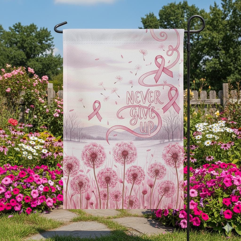 Breast Cancer Awareness Garden Flag – Pink Ribbon Outdoor Decor