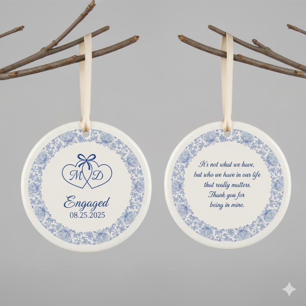 Personalized Engagement Ornament – Ceramic Couple Gift with Date