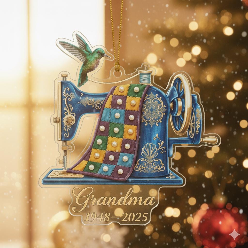 Personalized Grandma Memorial Ornament – Sewing Machine Christmas Keepsake