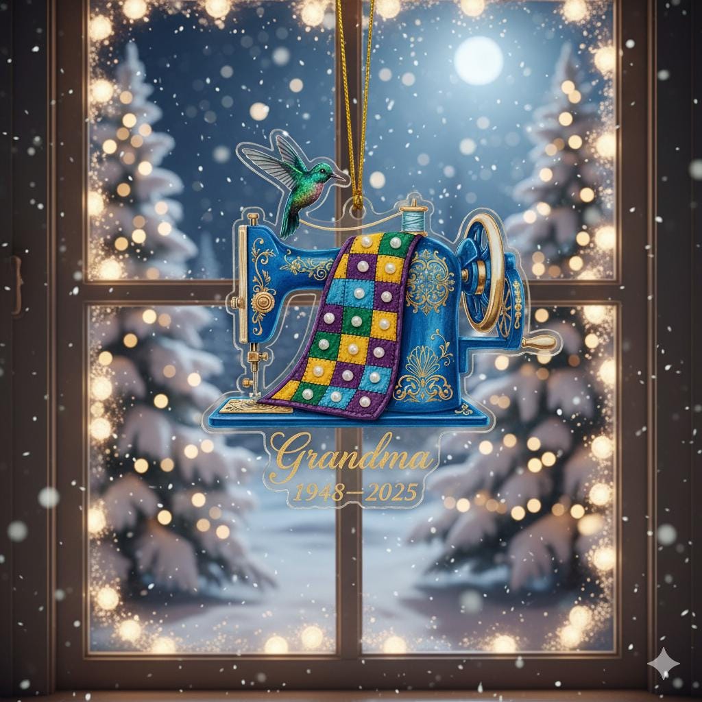 Personalized Grandma Memorial Ornament – Sewing Machine Christmas Keepsake