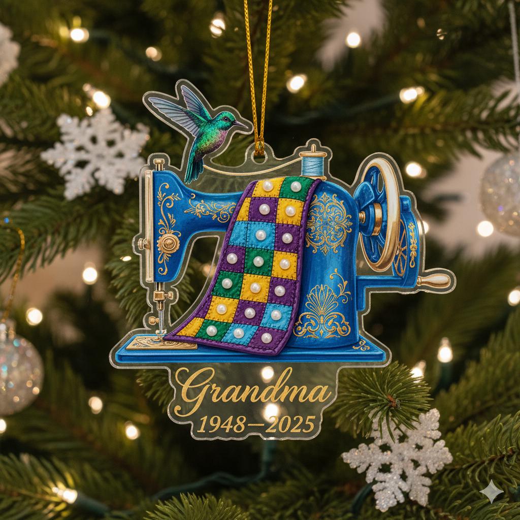 Personalized Grandma Memorial Ornament – Sewing Machine Christmas Keepsake