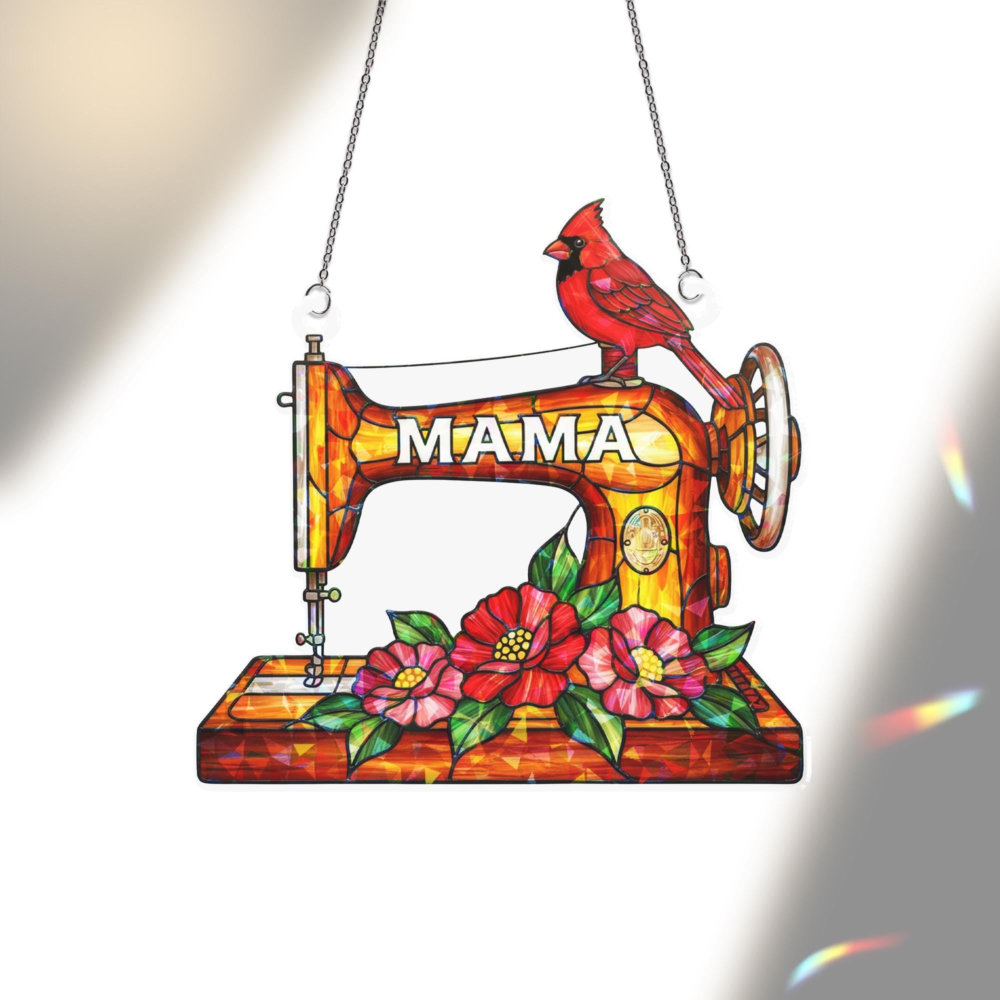 Sewing Machine Cardinal Window Hanging –  Mama Memorial Gift Home Decor