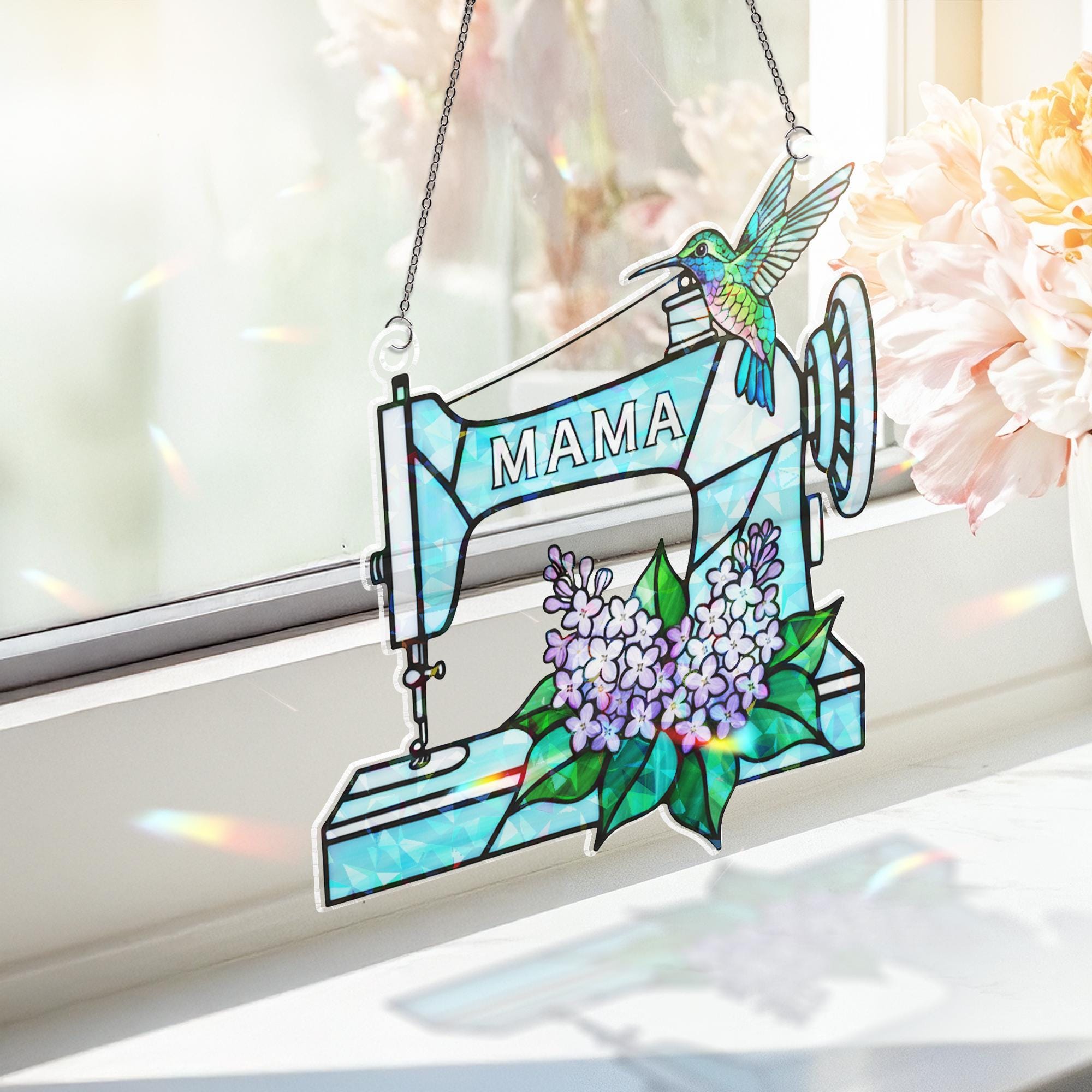 Sewing Machine Hummingbird Window Hanging –  Mama Memorial Gift Home Decor