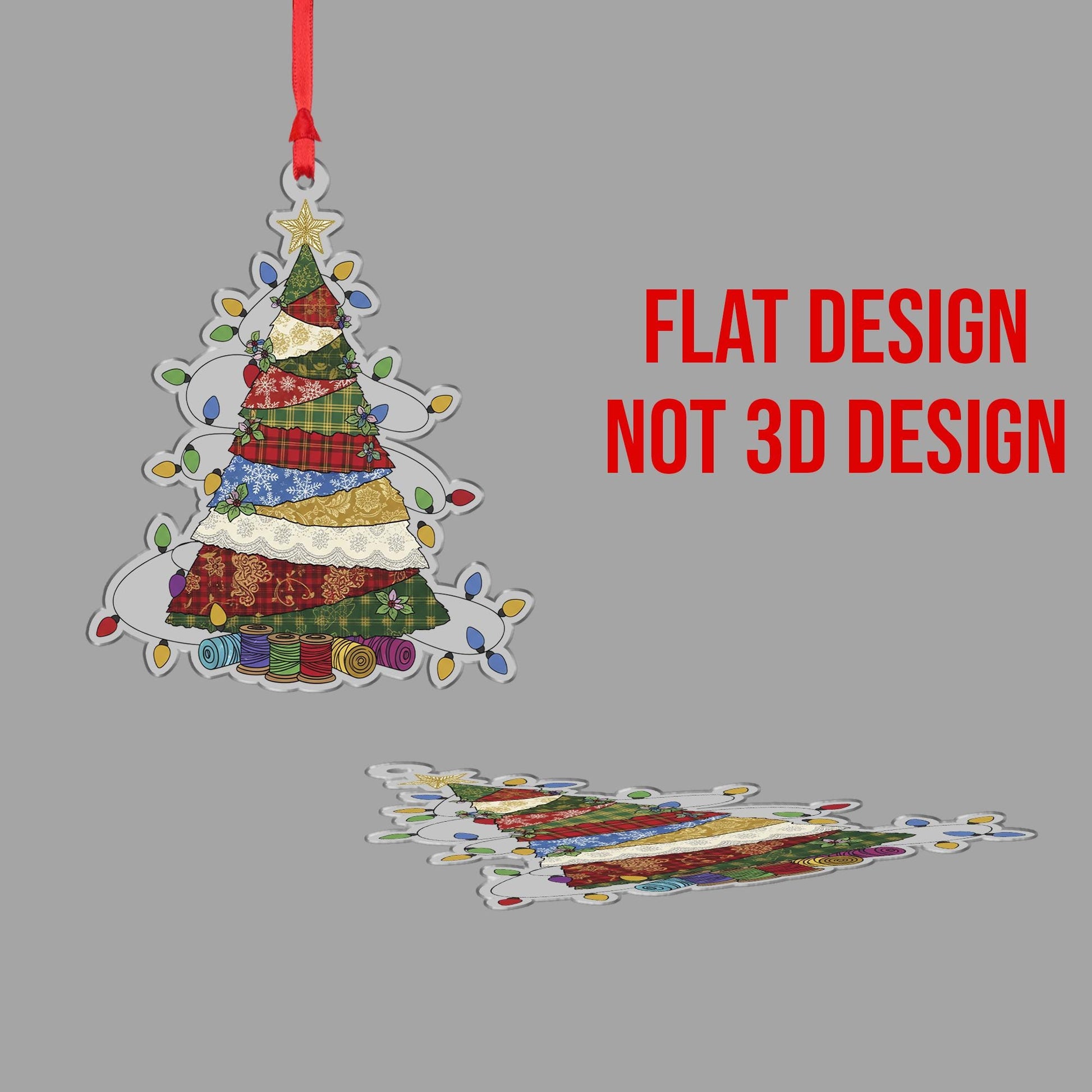 Patchwork Christmas Tree Ornament – Sewing Theme Holiday Decoration – Quilter Gift with Fabric Style