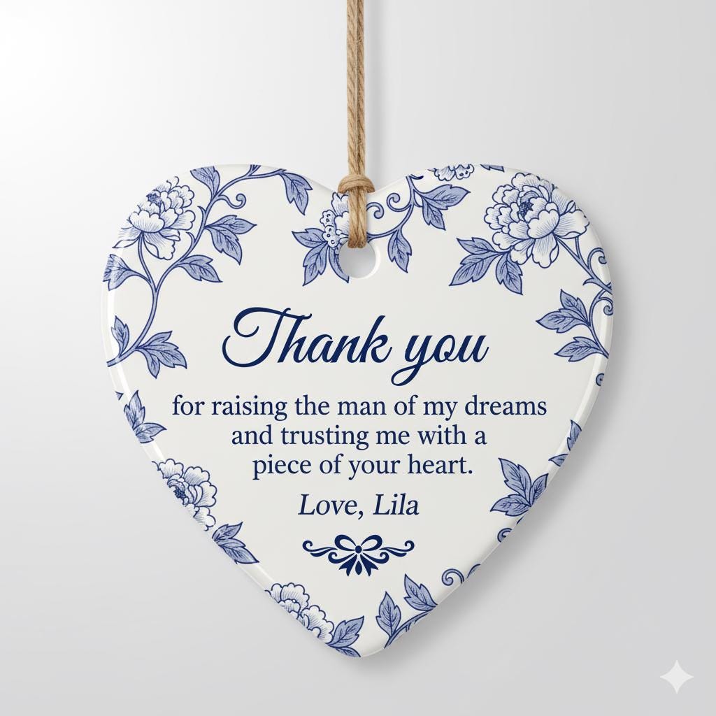 Wedding Thank You Ornament – Heart Ceramic Gift for Mother of Groom