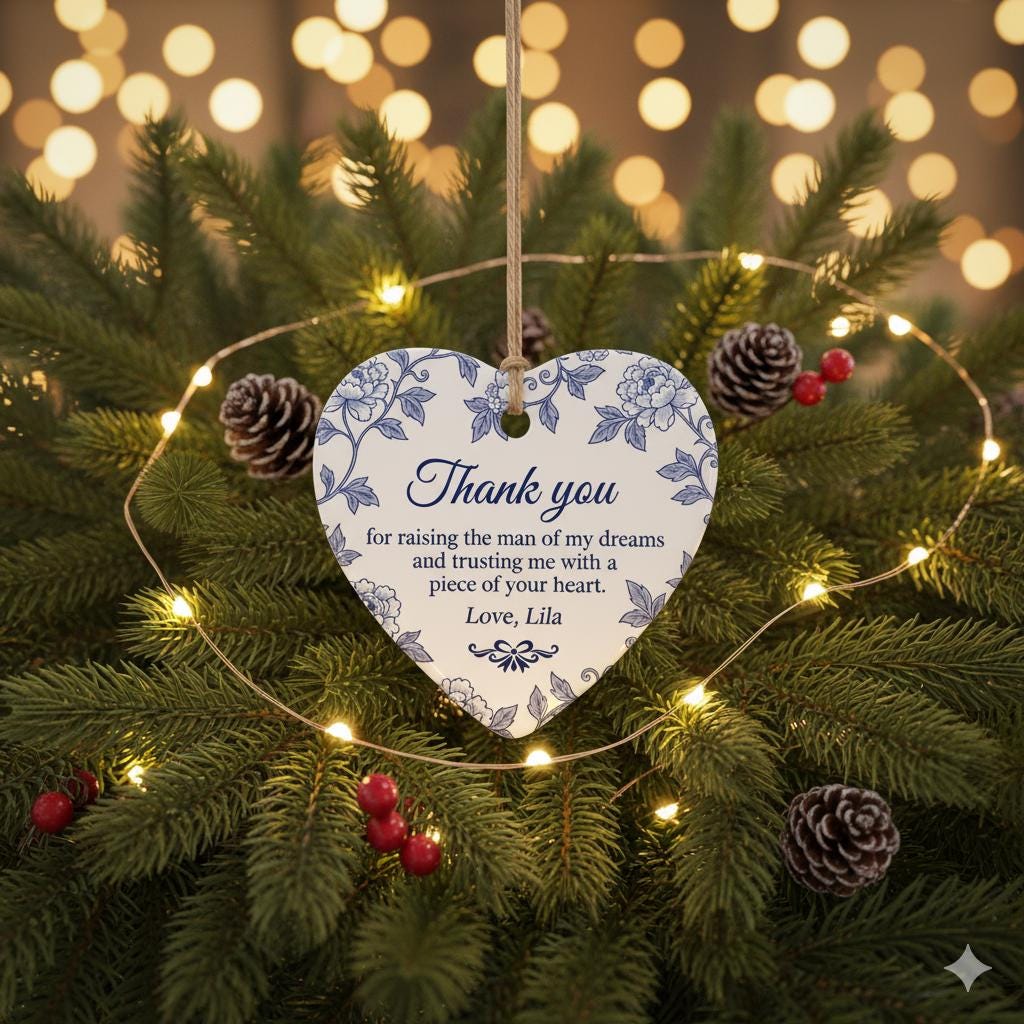 Wedding Thank You Ornament – Heart Ceramic Gift for Mother of Groom