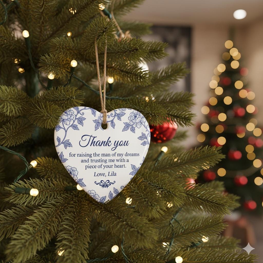 Wedding Thank You Ornament – Heart Ceramic Gift for Mother of Groom