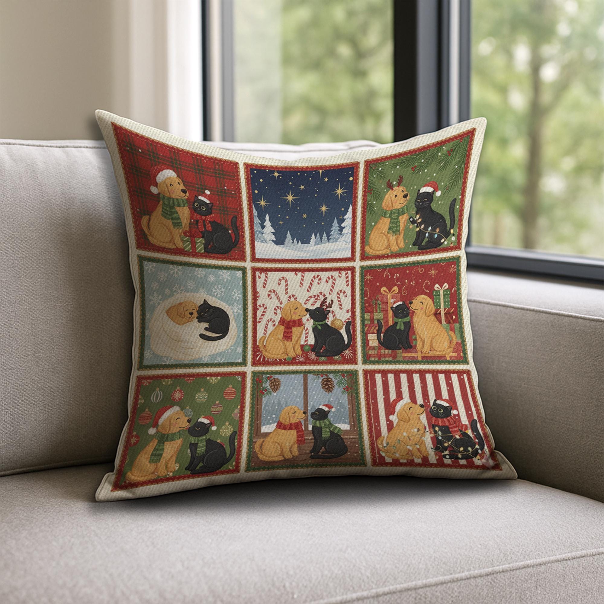 Christmas Dog Cat Pillow – Festive Winter Throw Pillow Decor
