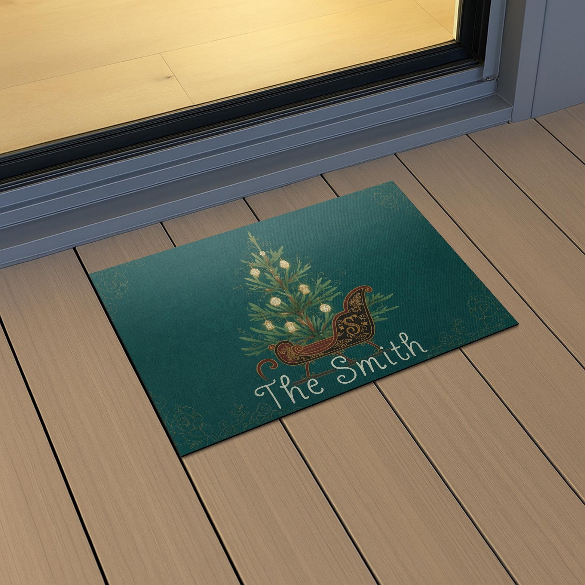 Personalized Christmas Doormat – Holiday Entry Rug with Family Name
