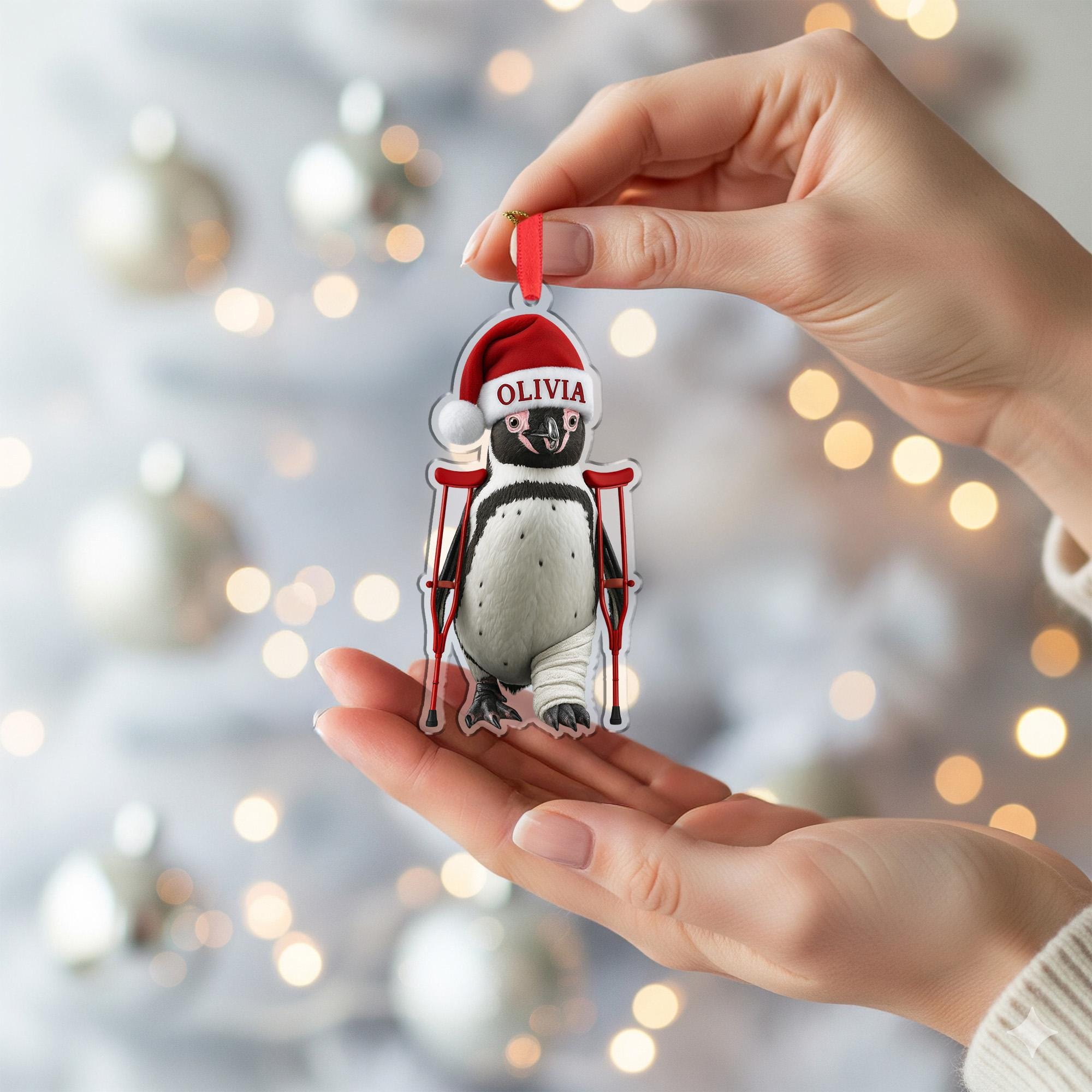 Injured Penguin Ornament – Personalized Christmas Tree Decoration with Name