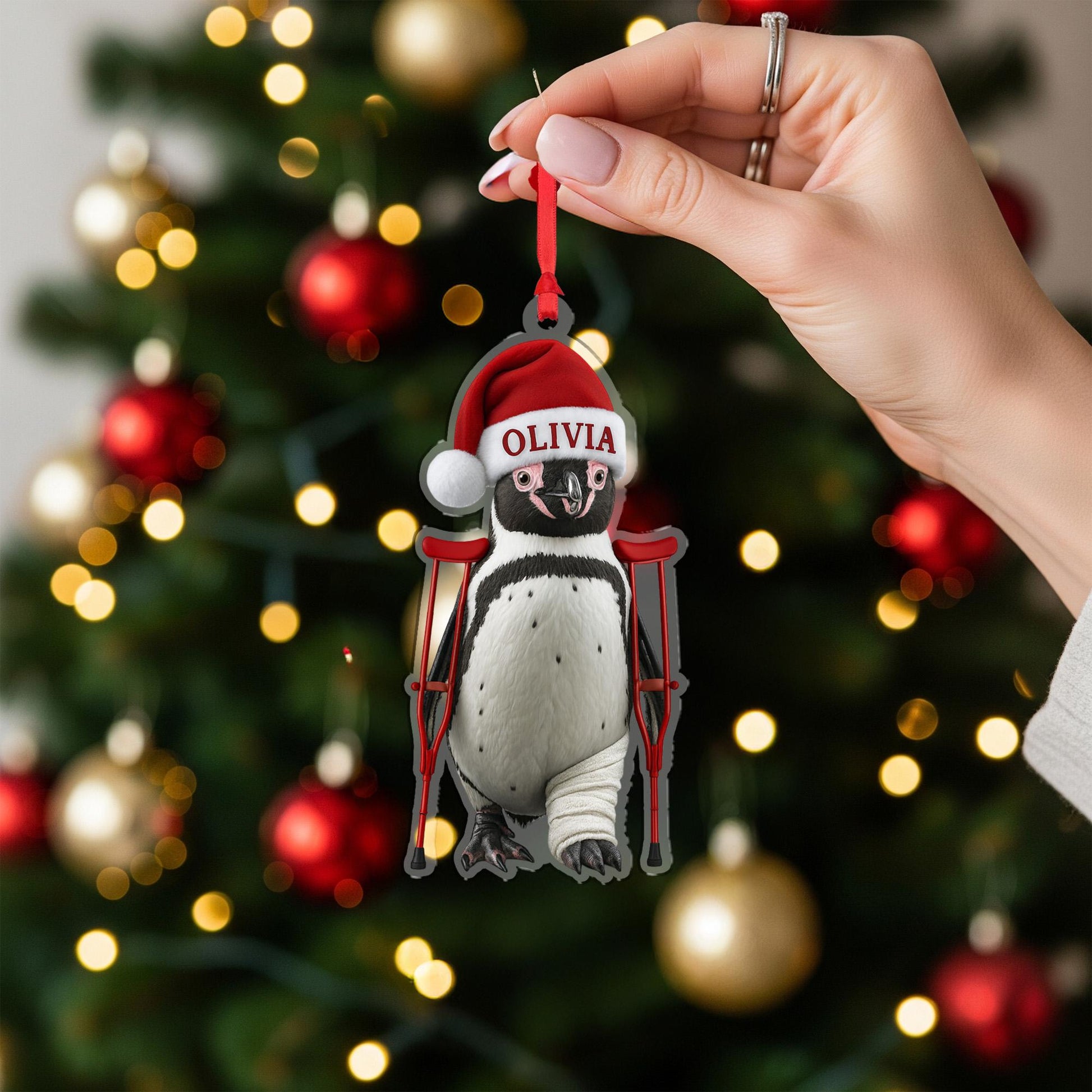 Injured Penguin Ornament – Personalized Christmas Tree Decoration with Name